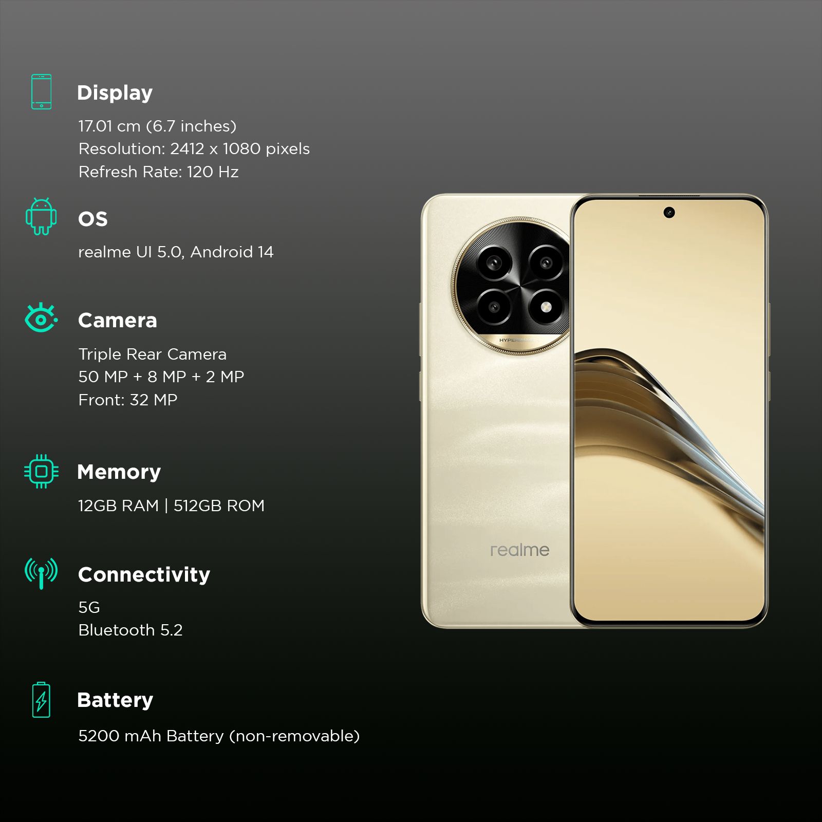 realme 13 Pro 5G (12GB RAM, 512GB, Monet Gold)_3