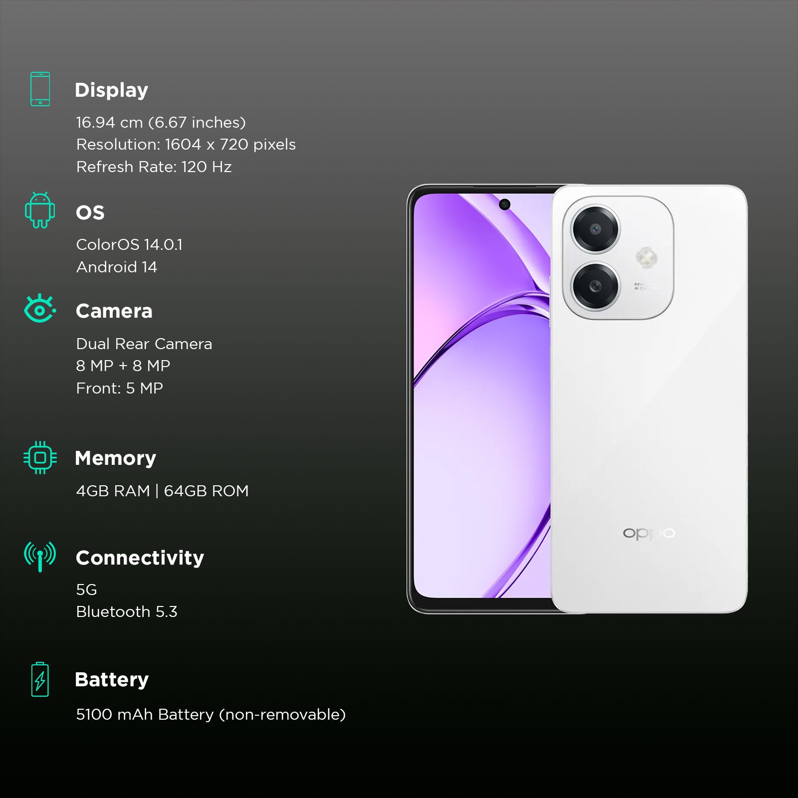 oppo A3x 5G (4GB RAM, 64GB, Starlight White)_3