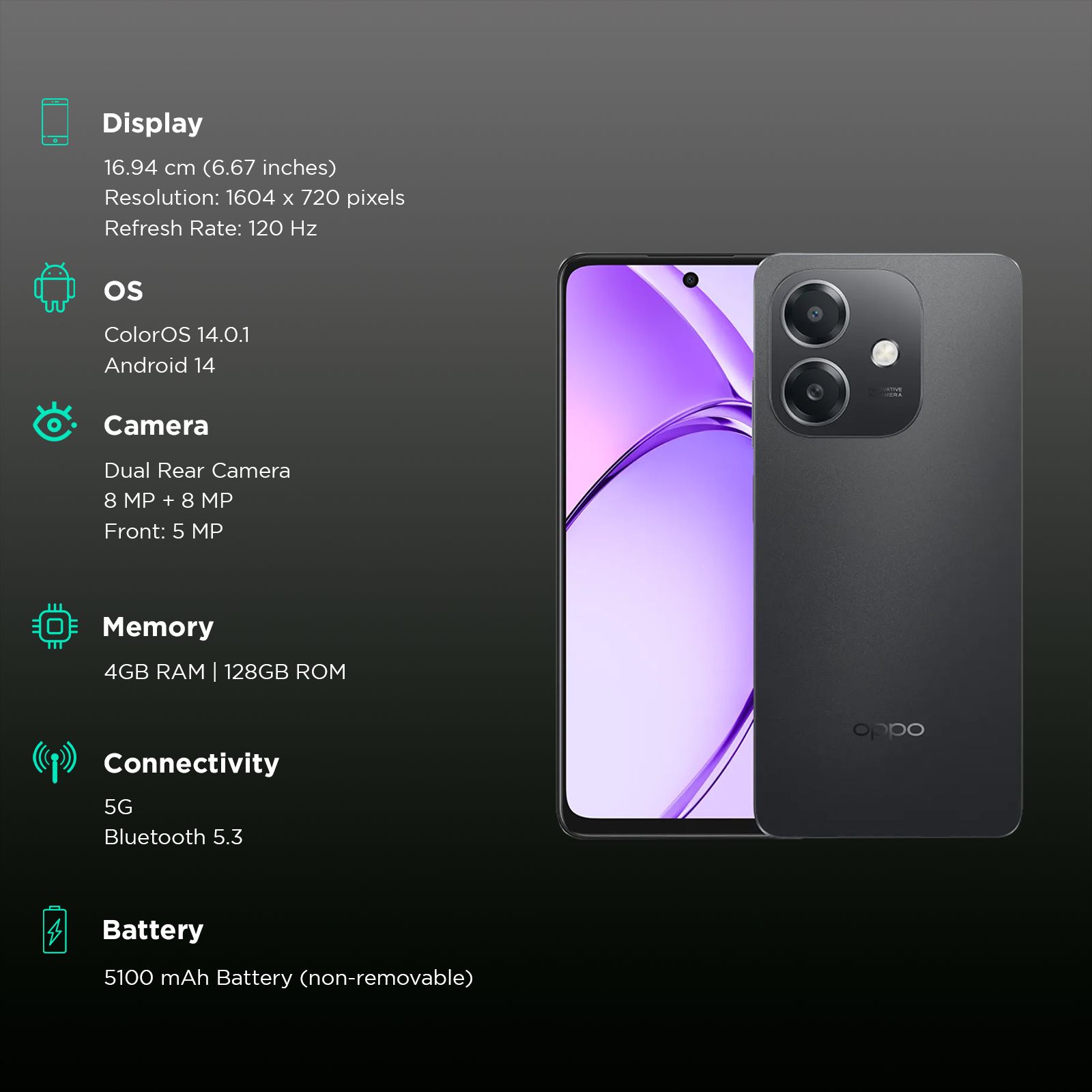 oppo A3x 5G (4GB RAM, 128GB, Starry Black)_3