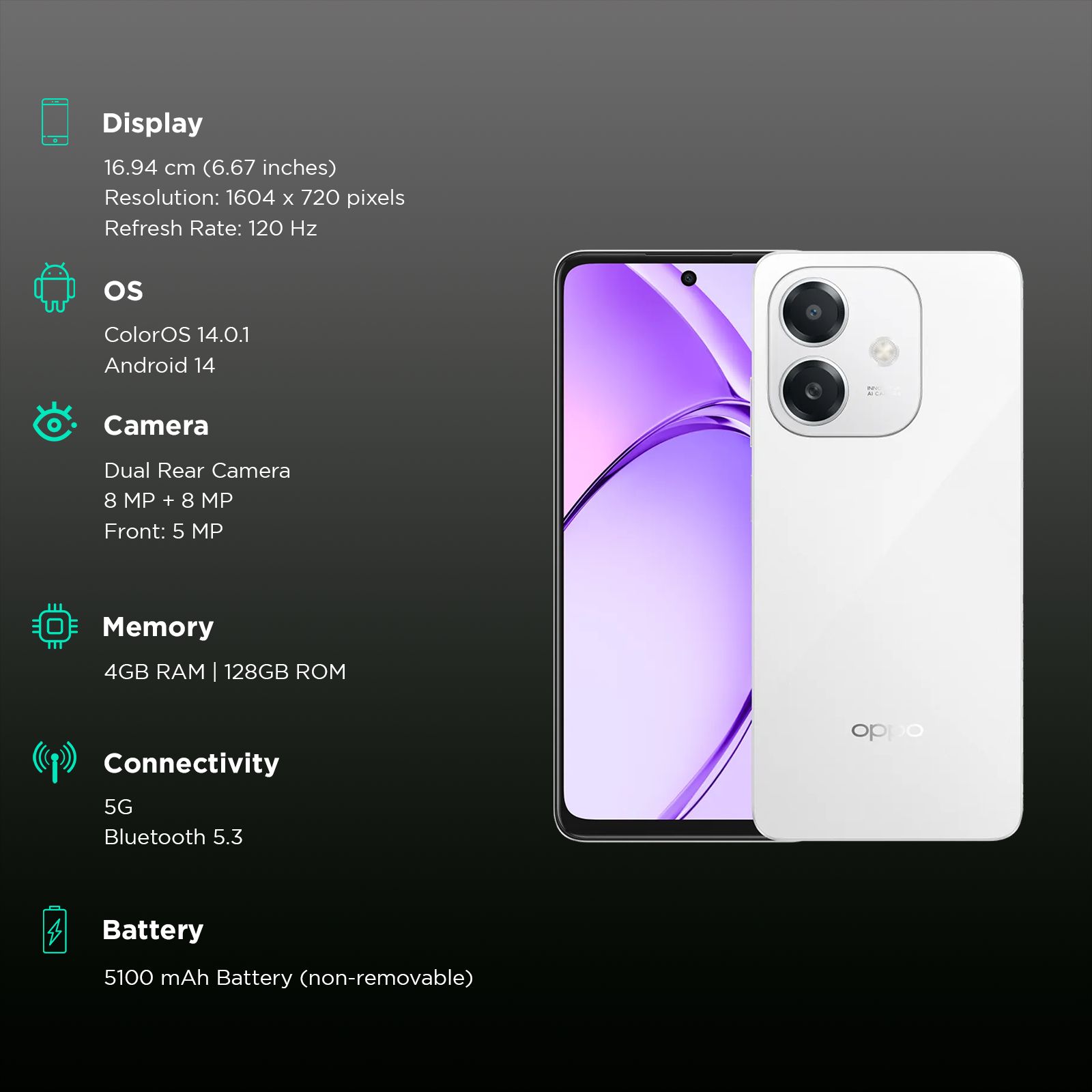 oppo A3x 5G (4GB RAM, 128GB, Starlight White)_3