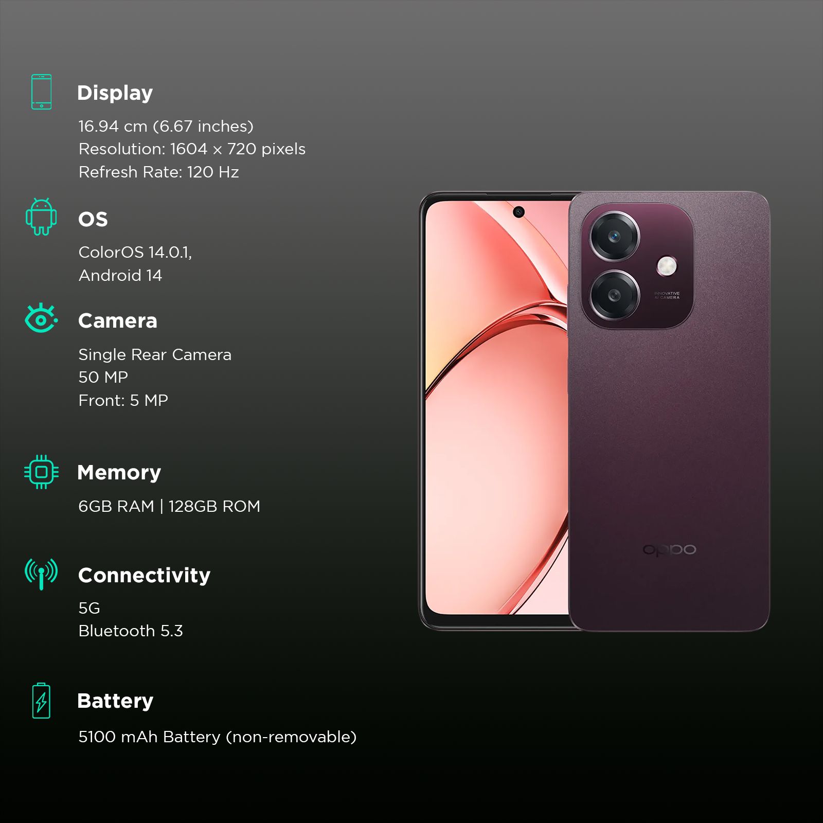 oppo A3 5G (6GB RAM, 128GB, Nebula Red)_3