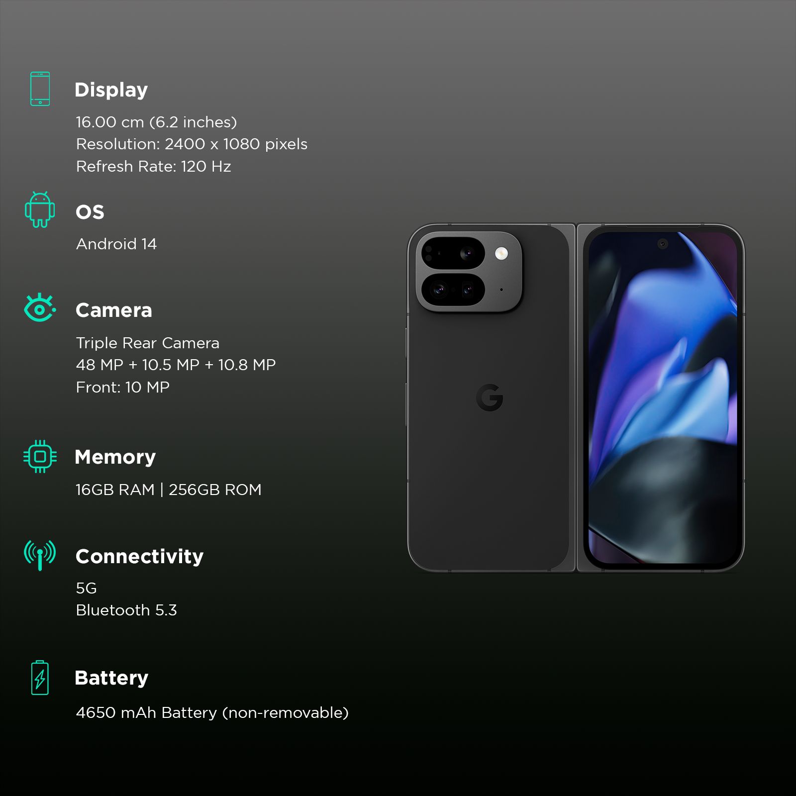 Google Pixel 9 Pro Fold 5G (16GB RAM, 256GB, Obsidian)_3