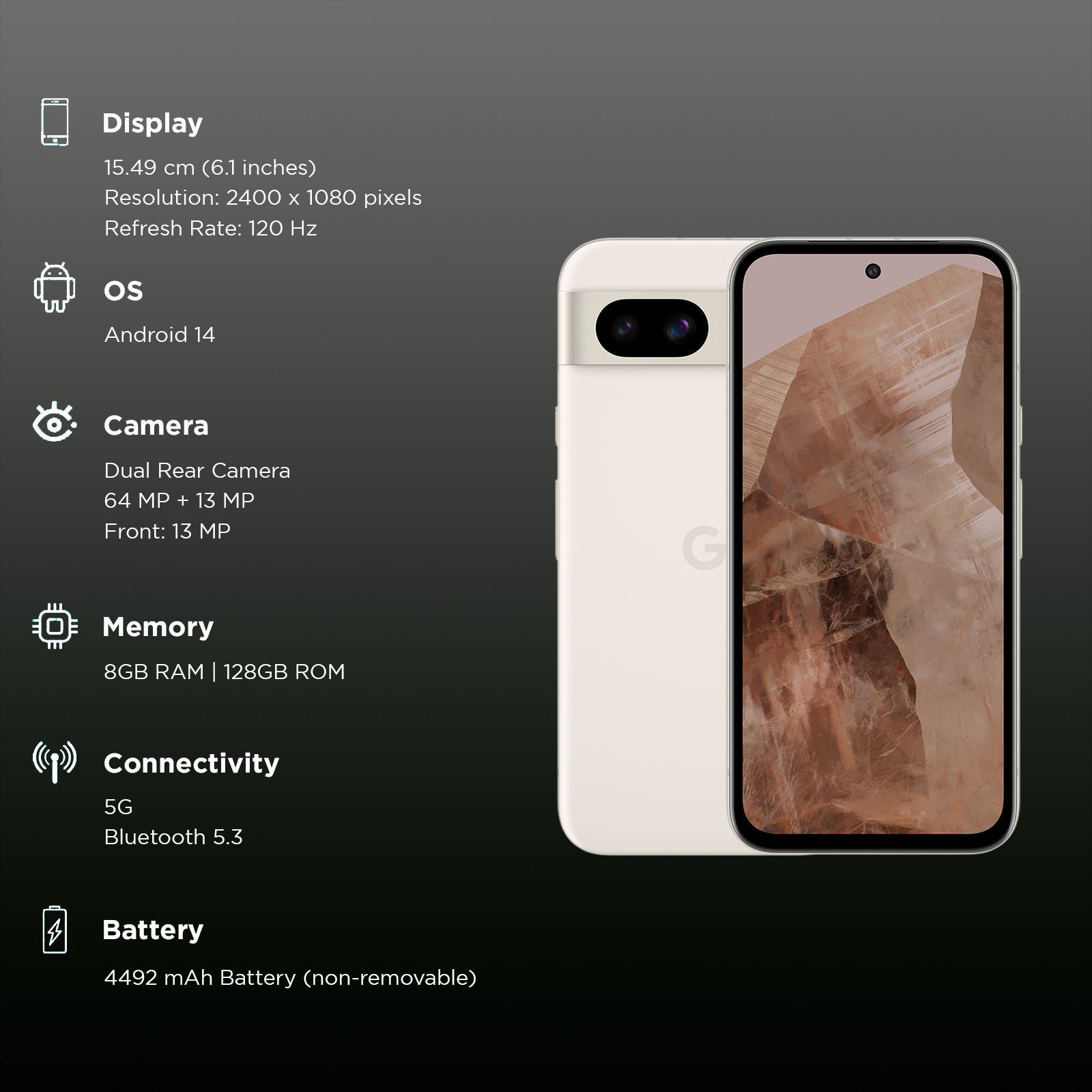 Google Pixel 8a 5G (8GB RAM, 128GB, Porcelain)_3