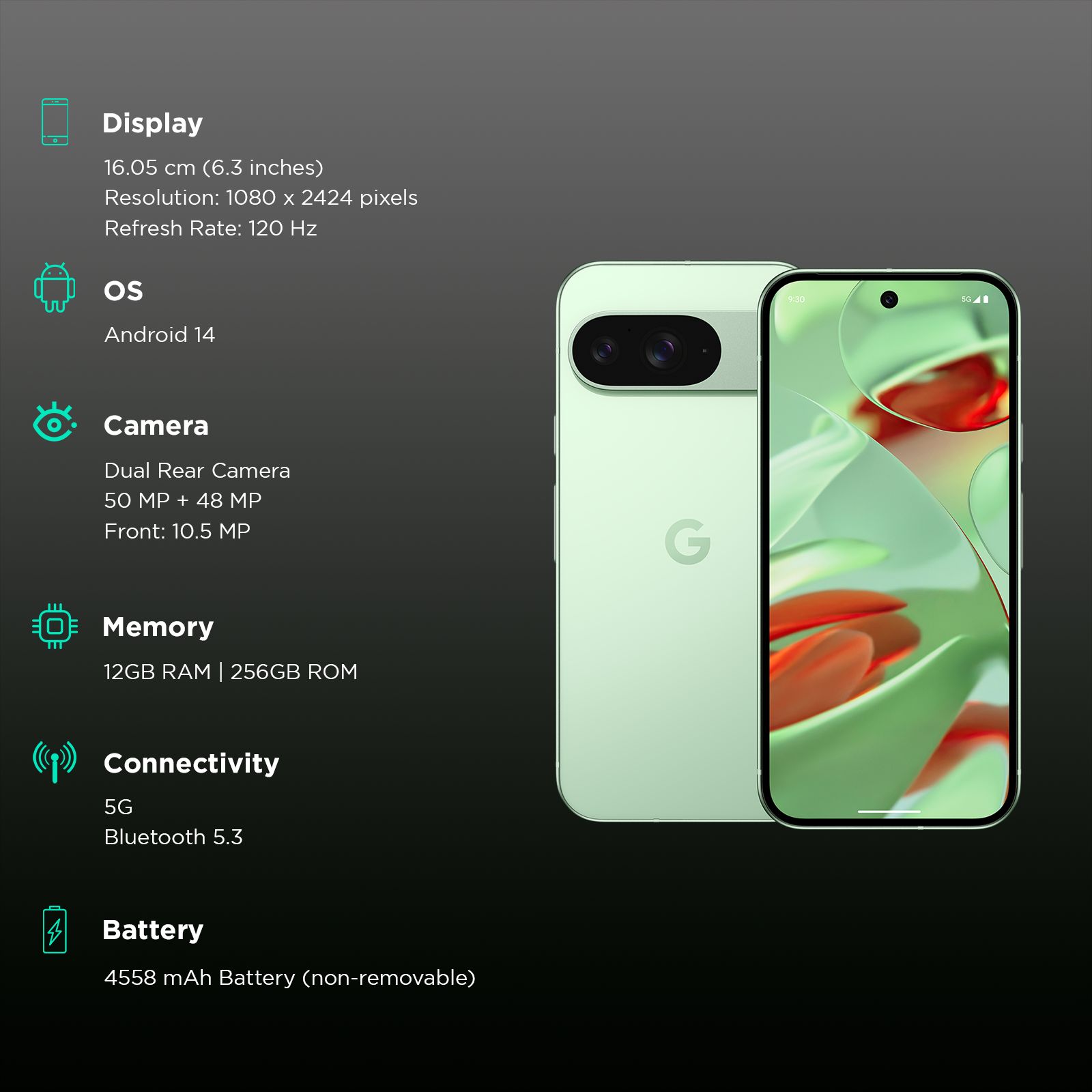 Google Pixel 9 5G (12GB RAM, 256GB, Wintergreen) Google Pixel 9 5G (12GB RAM, 256GB, Wintergreen)_3