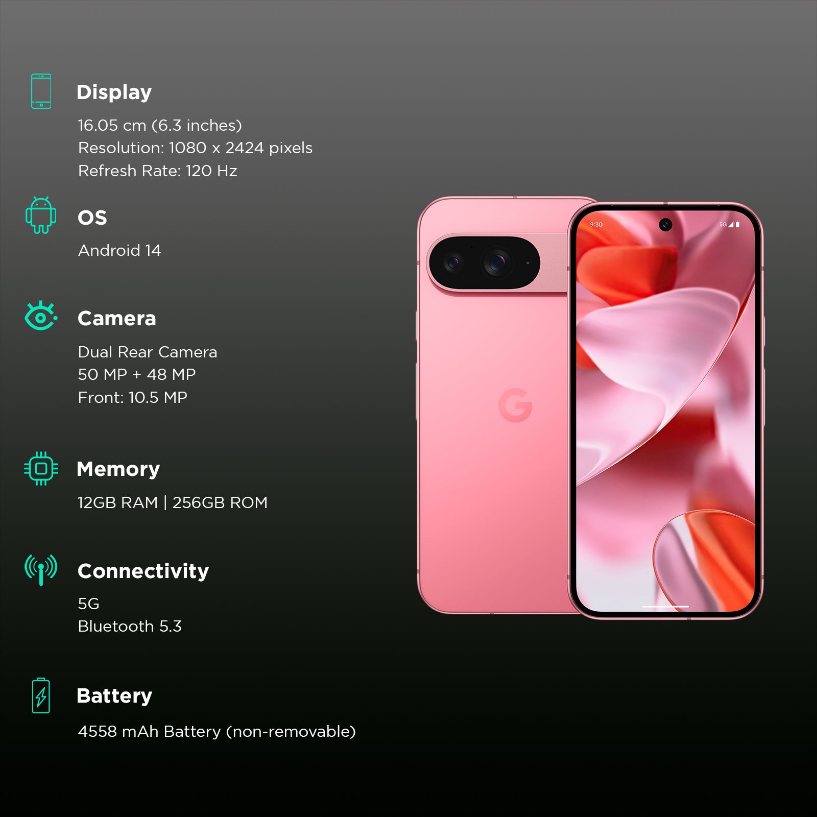 Google Pixel 9 5G (12GB RAM, 256GB, Peony)_3