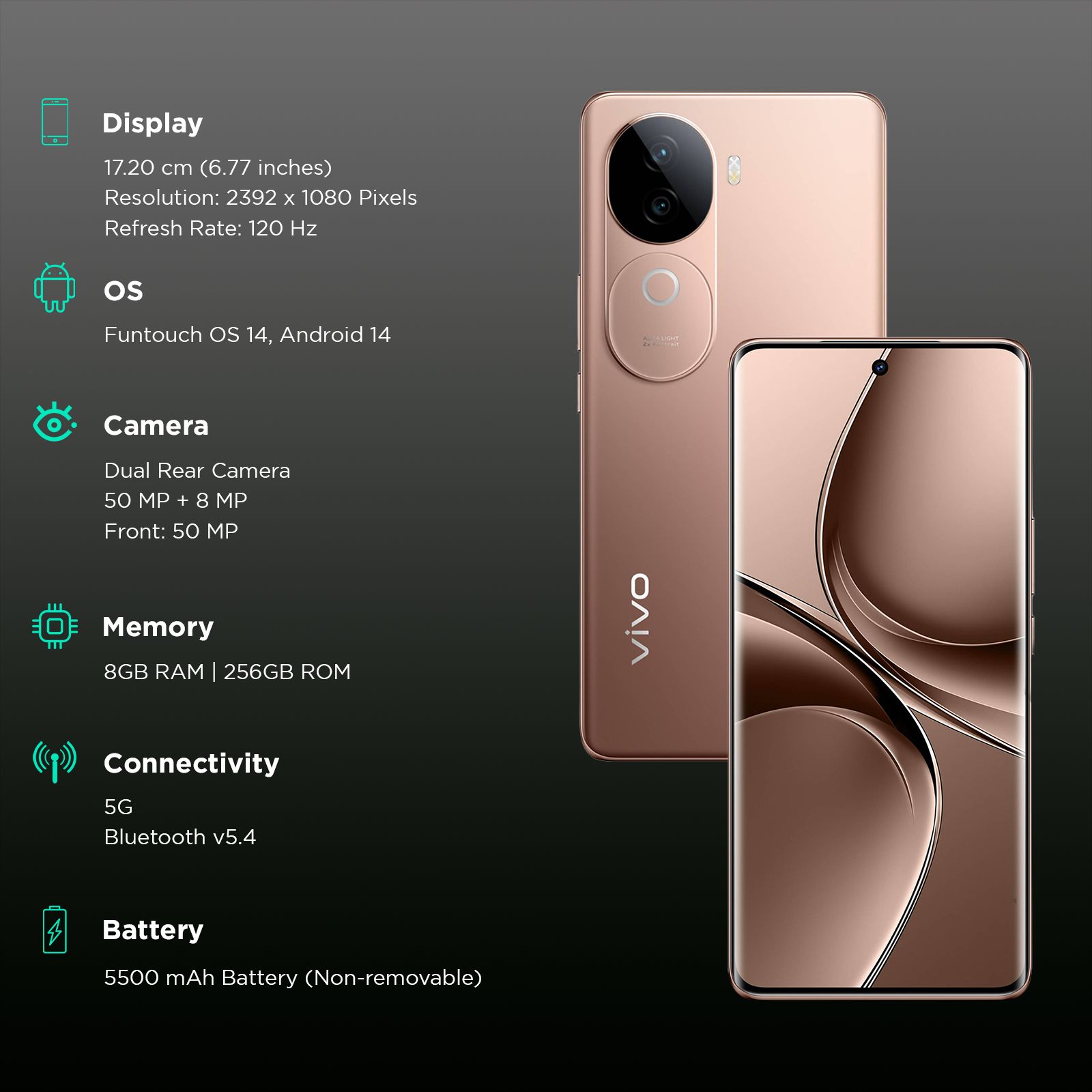 vivo V40e 5G (8GB RAM, 256 ROM, Royal Bronze)_3