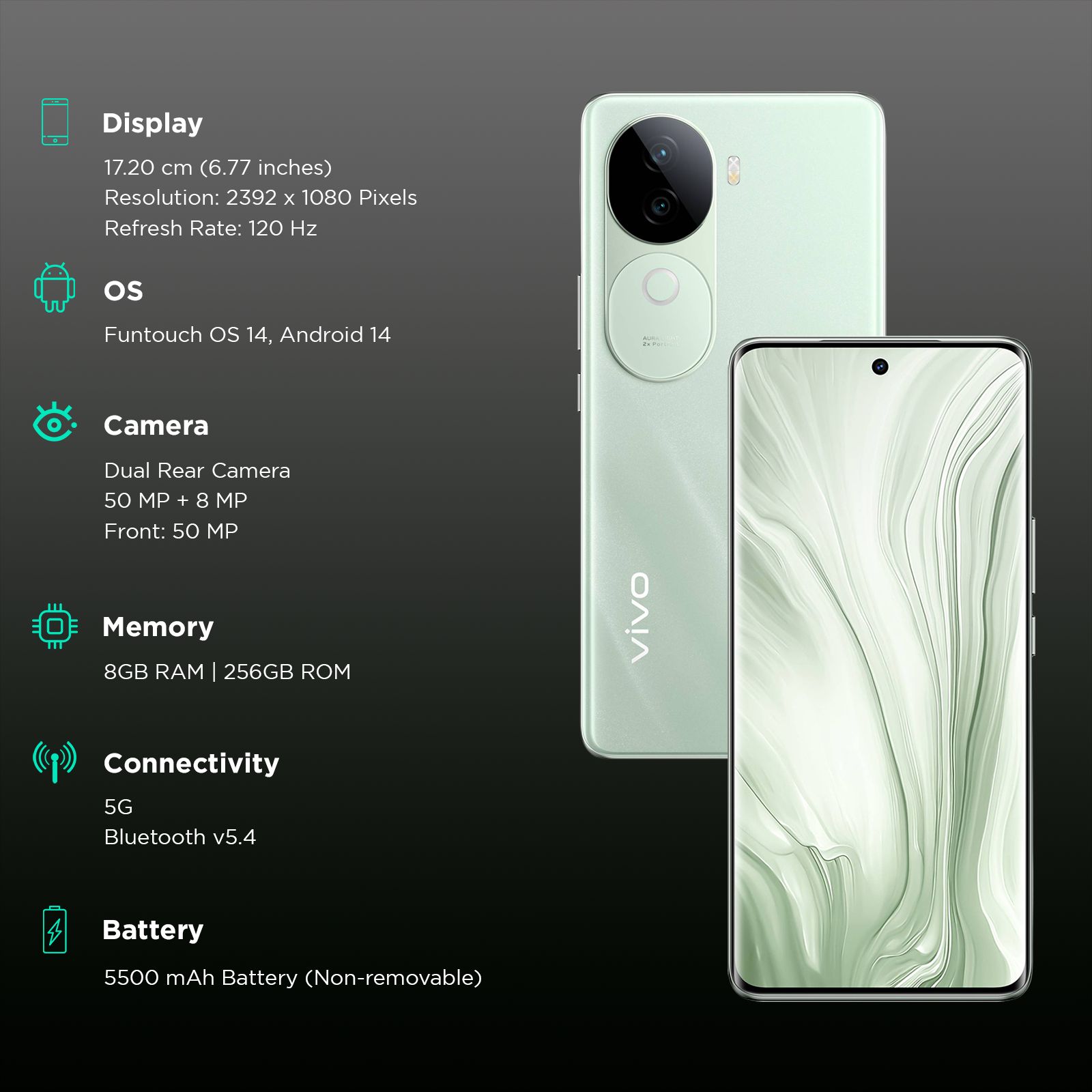 vivo V40e 5G (8GB RAM, 256 ROM, Mint Green)_3