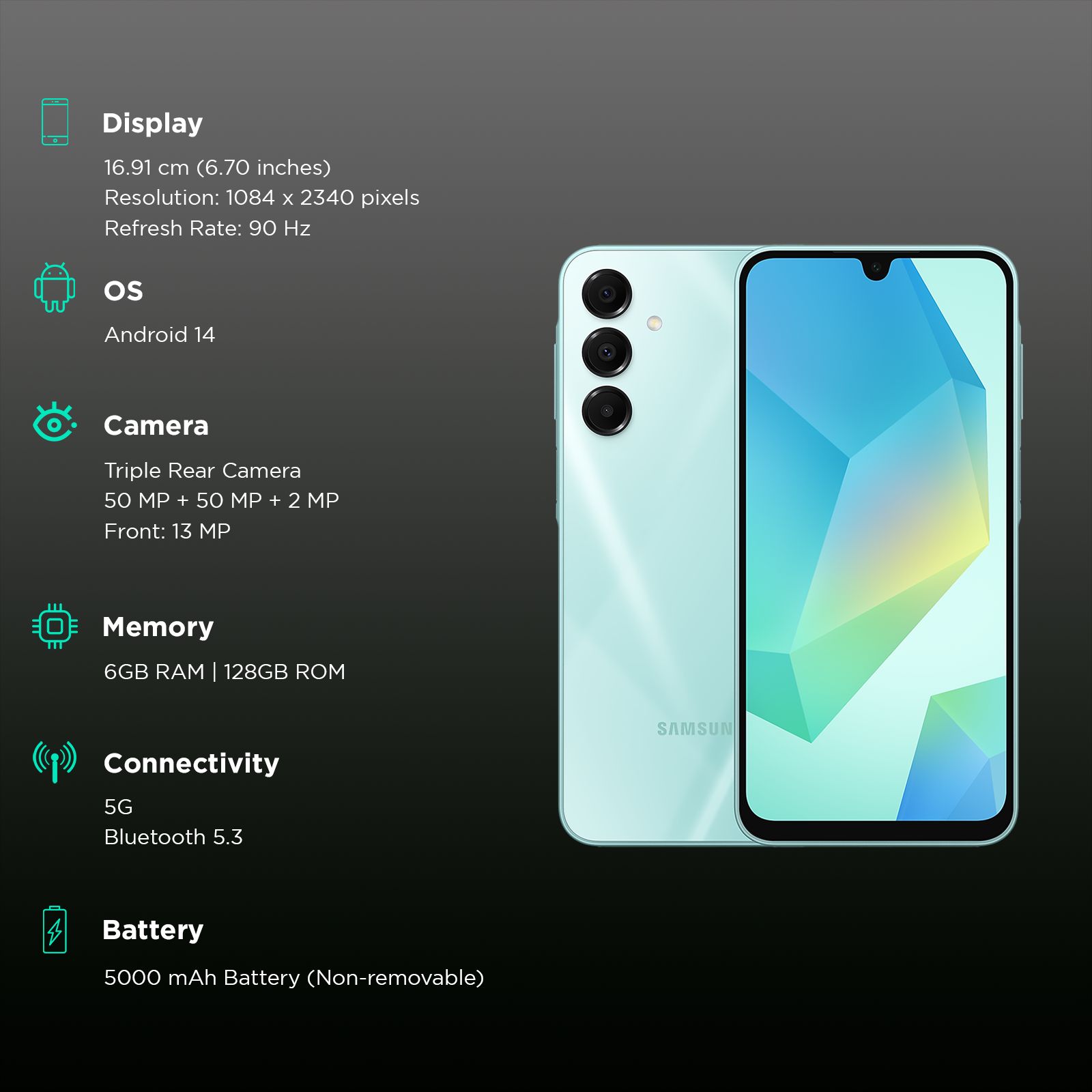 SAMSUNG Galaxy A16 5G (6GB RAM, 128GB, Light Green)_3