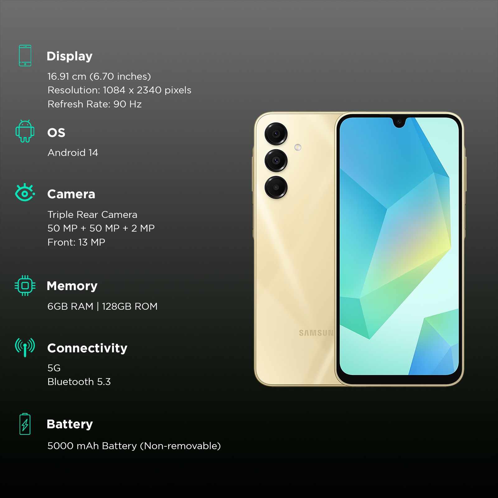 SAMSUNG Galaxy A16 5G (6GB RAM, 128GB, Gold)_3