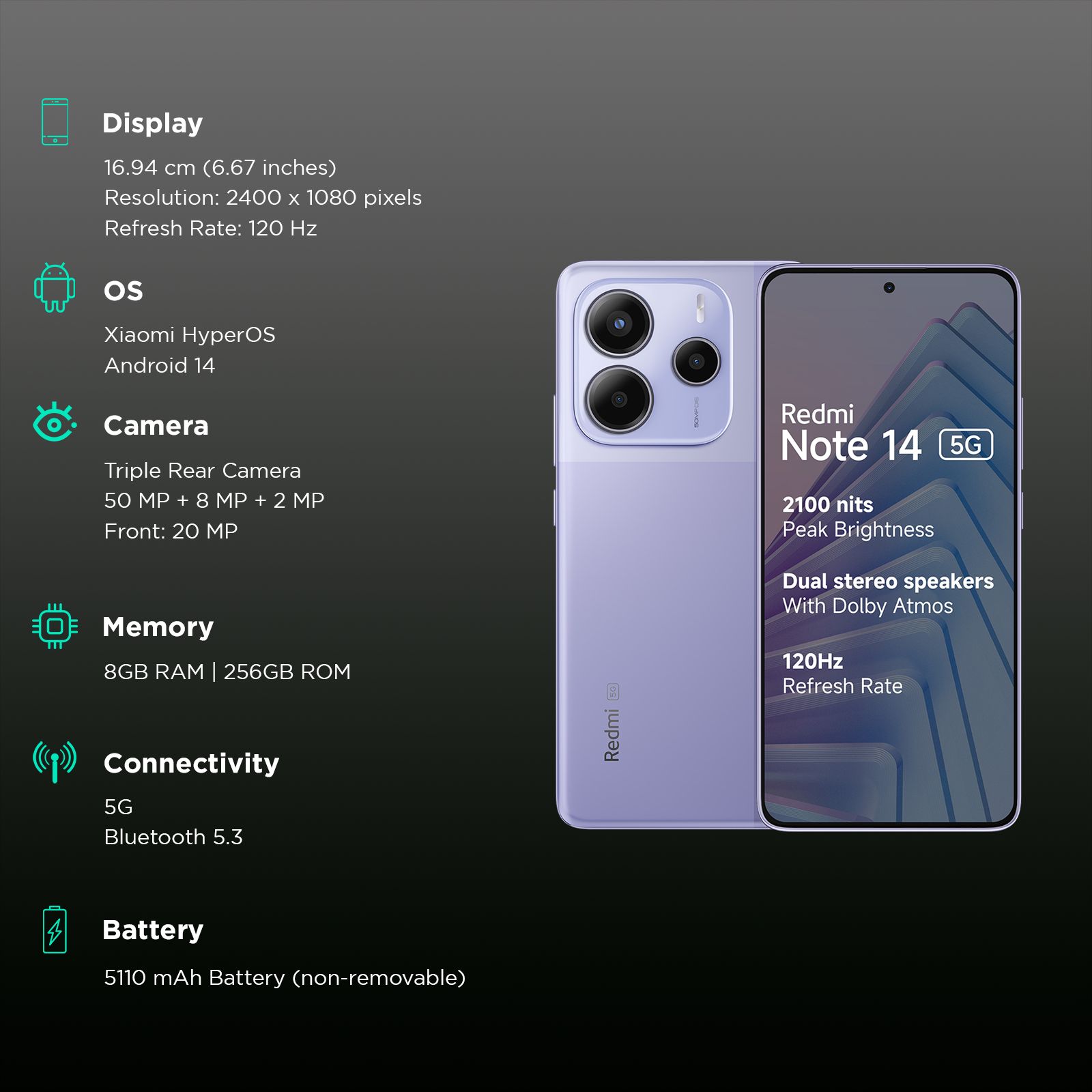 Redmi Note 14 5G (8GB RAM, 256GB, Phantom Purple) Redmi Note 14 5G (8GB RAM, 256GB, Phantom Purple)_3