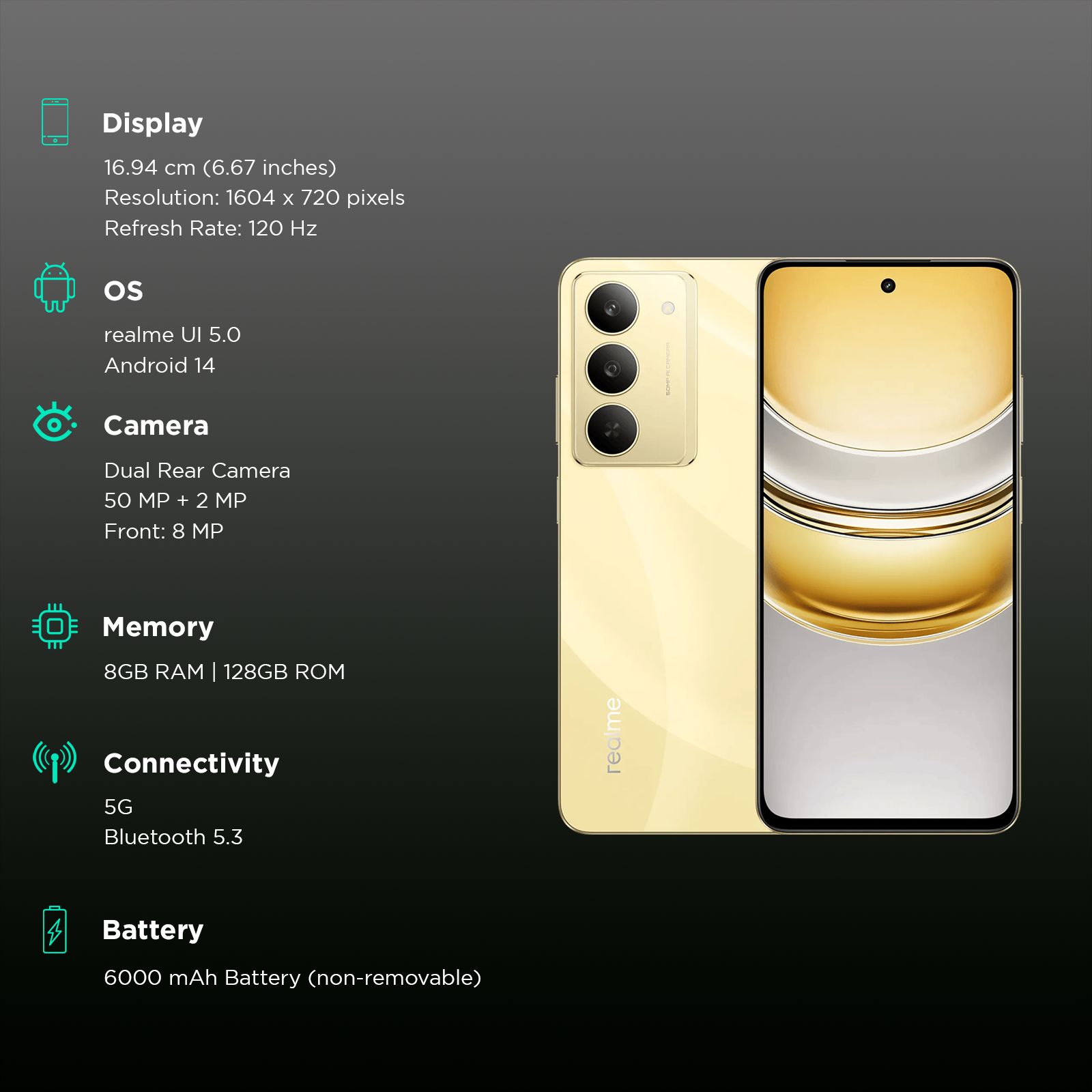 realme 14x 5G (8GB RAM, 128GB, Golden Glow) realme 14x 5G (8GB RAM, 128GB, Golden Glow)_3