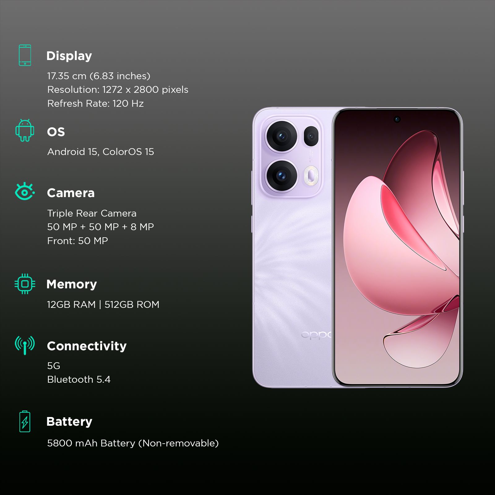 oppo Reno13 Pro 5G (12GB RAM, 512GB, Mist Lavender)_3