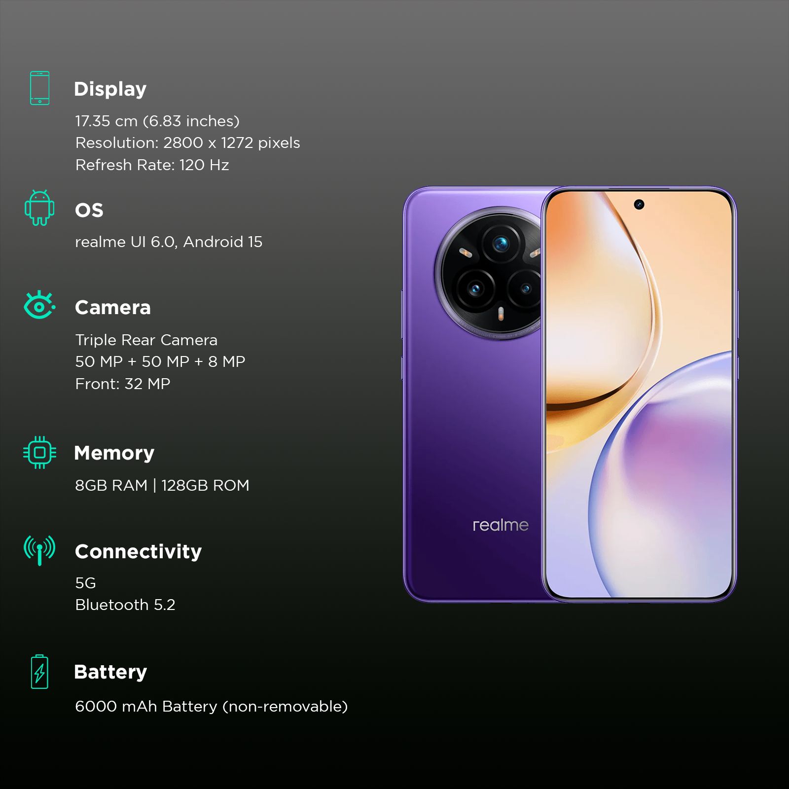 realme 14 Pro Plus 5G (8GB RAM, 128GB, Bikaner Purple)_3