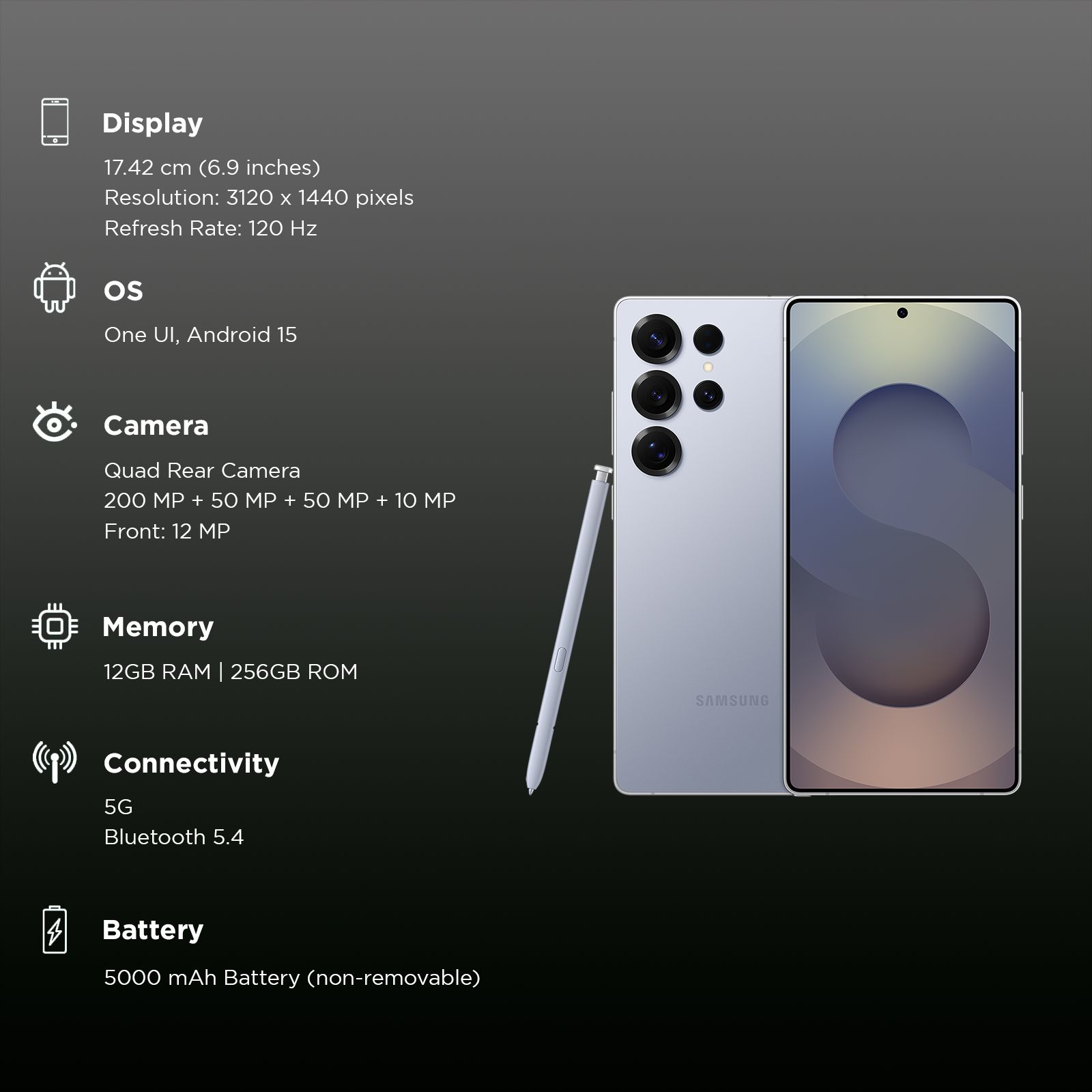 SAMSUNG Galaxy S25 Ultra 5G (12GB RAM, 256GB, Titanium Silverblue)_3