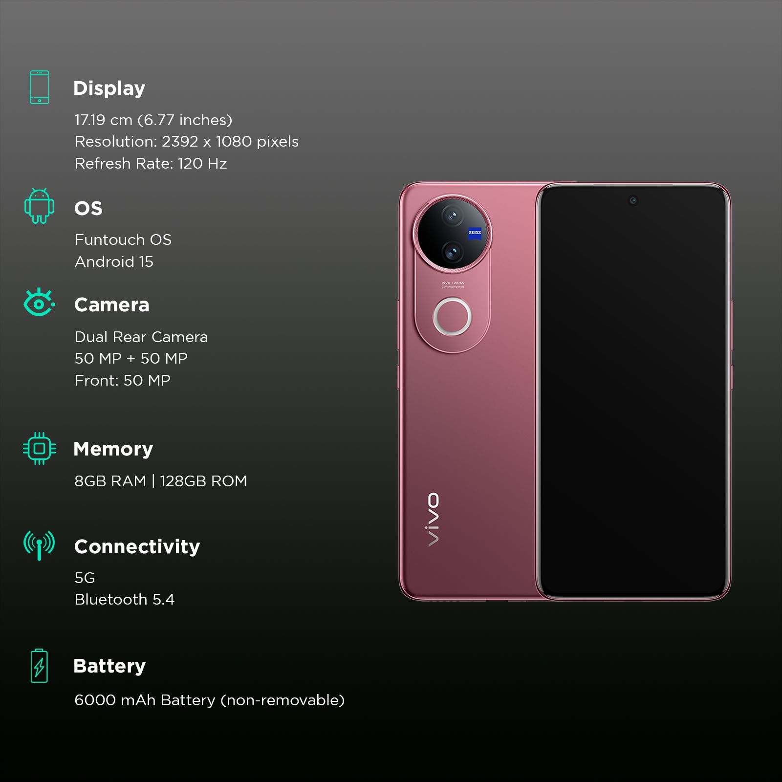 vivo V50 5G (8GB RAM, 128GB, Rose Red)_3