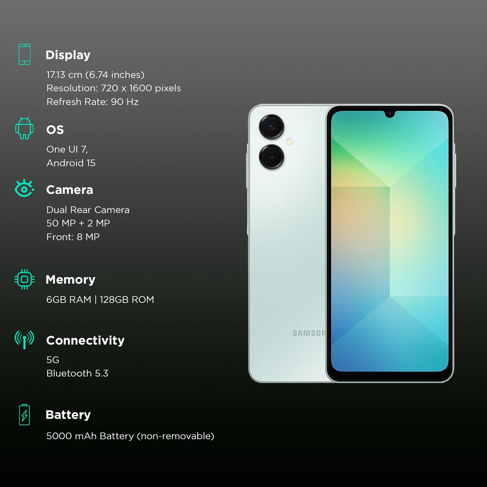 SAMSUNG Galaxy A06 5G (6GB RAM, 128GB, Light Green) SAMSUNG Galaxy A06 5G (6GB RAM, 128GB, Light Green)_3