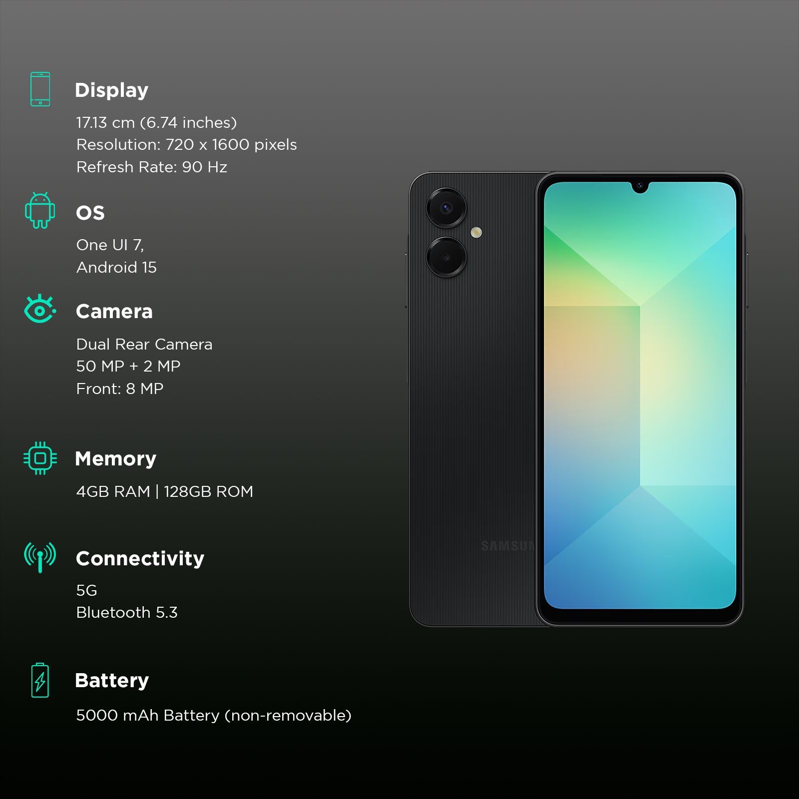 SAMSUNG Galaxy A06 5G (4GB RAM, 128GB, Black)_3