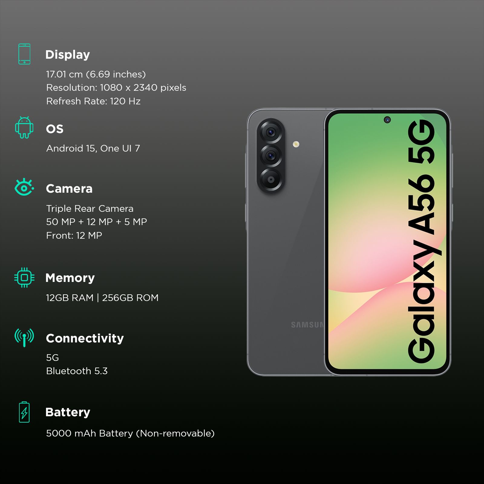 SAMSUNG Galaxy A56 5G (12GB RAM, 256GB, Awesome Graphite) SAMSUNG Galaxy A56 5G (12GB RAM, 256GB, Awesome Graphite)_3