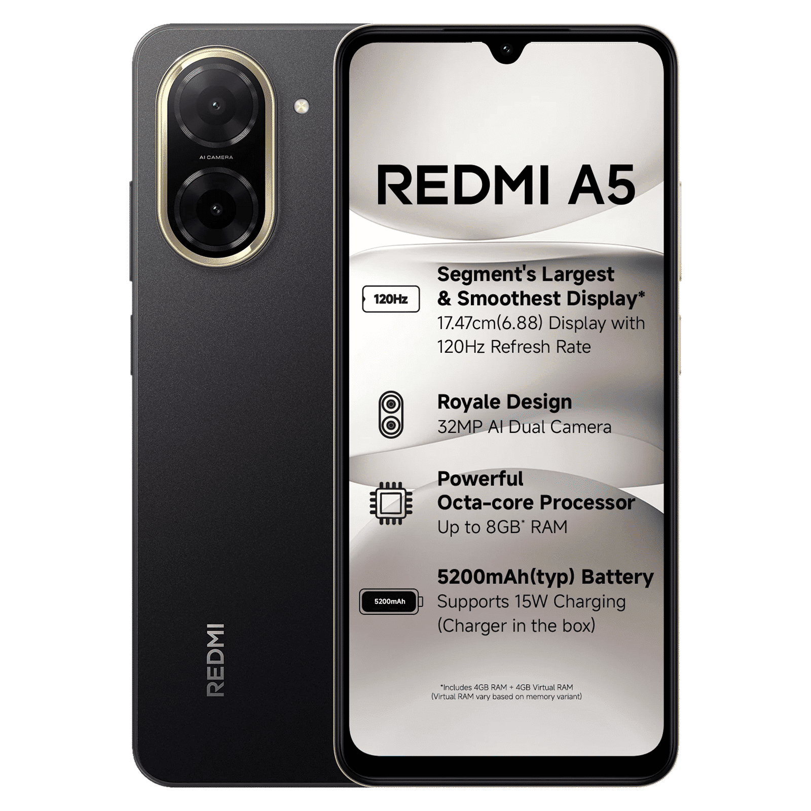 Redmi A5 (3GB RAM, 64GB, Just Black) Redmi A5 (3GB RAM, 64GB, Just Black)_1