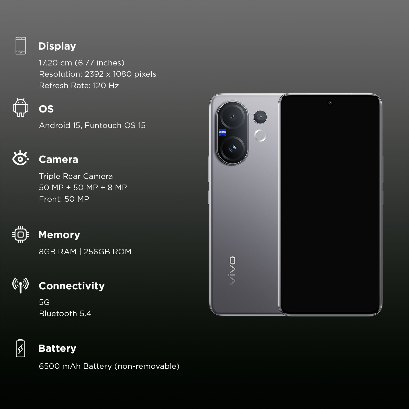 vivo V60 5G (8GB RAM, 256GB ROM, Mist Gray)_3