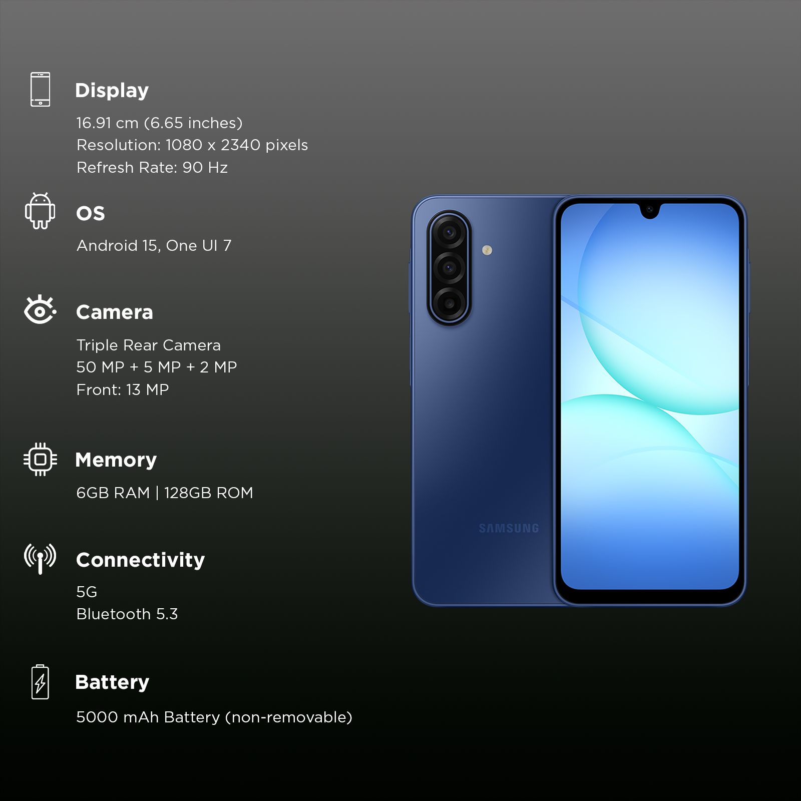 SAMSUNG Galaxy A17 5G (6GB RAM, 128GB, Blue)|With Travel Adapter_3