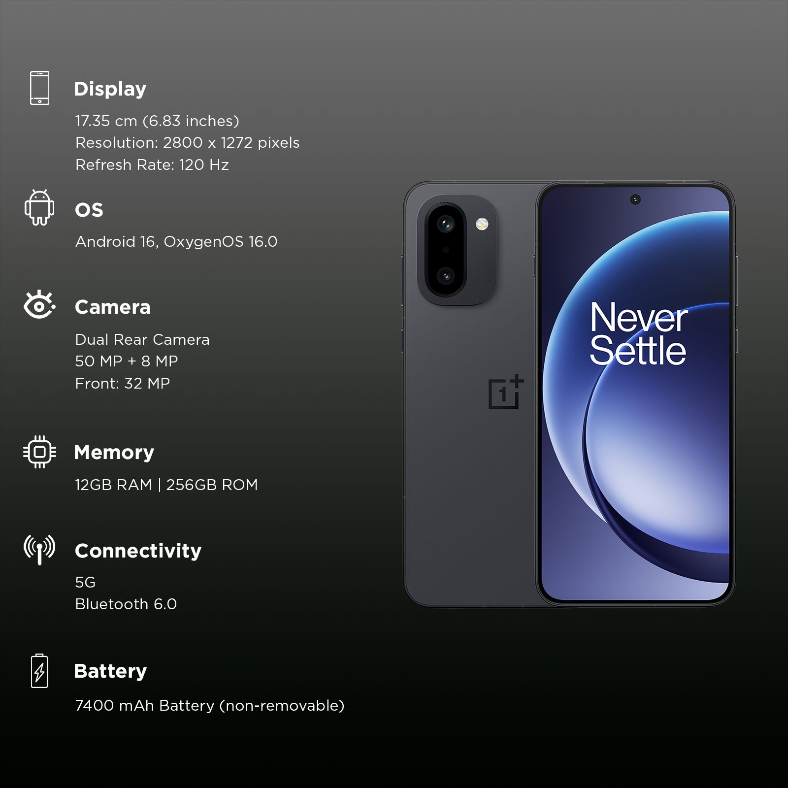 OnePlus 15R 5G (12GB RAM, 256GB, Charcoal Black)_3