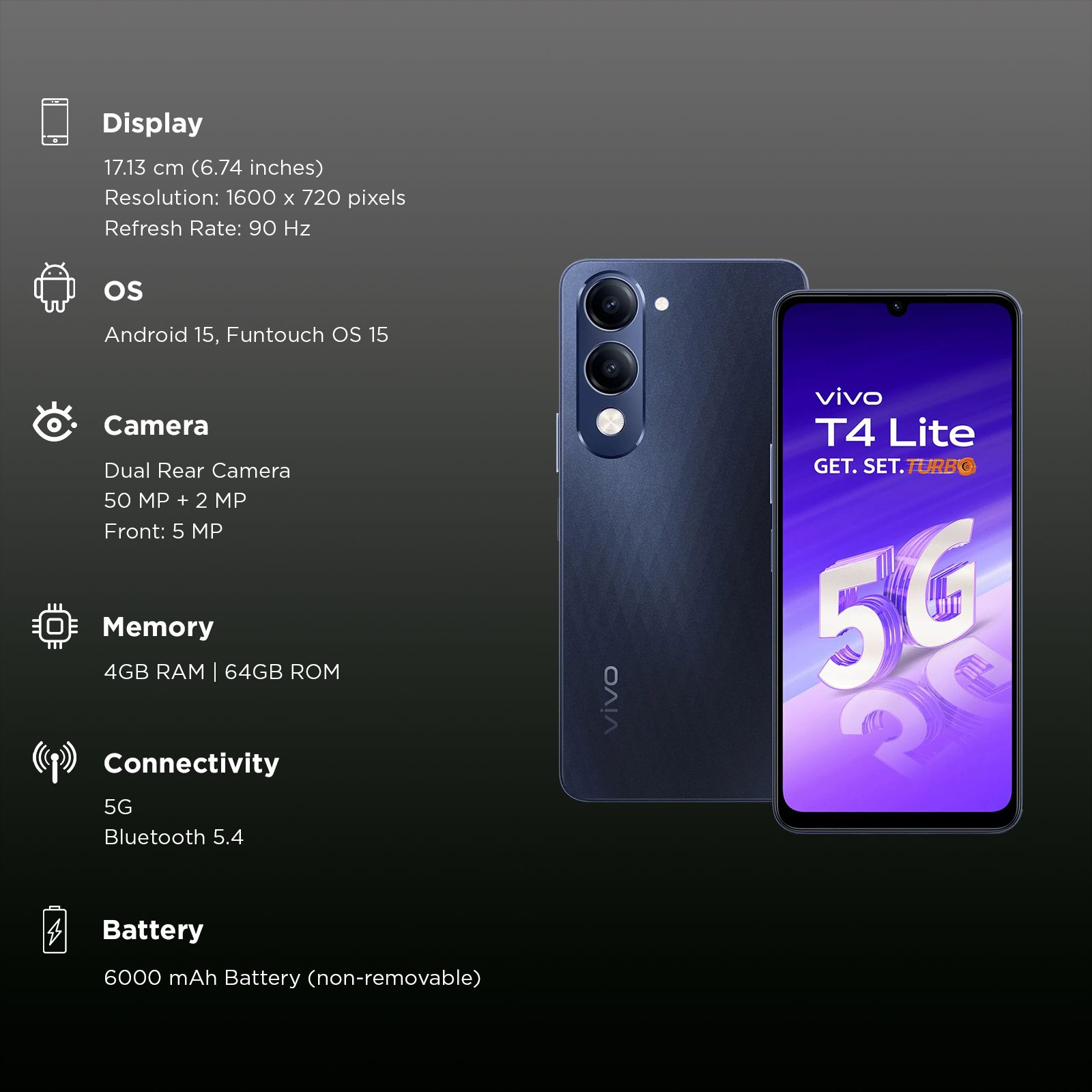 vivo T4 Lite 5G (4GB RAM, 64GB, Prism Blue)_3