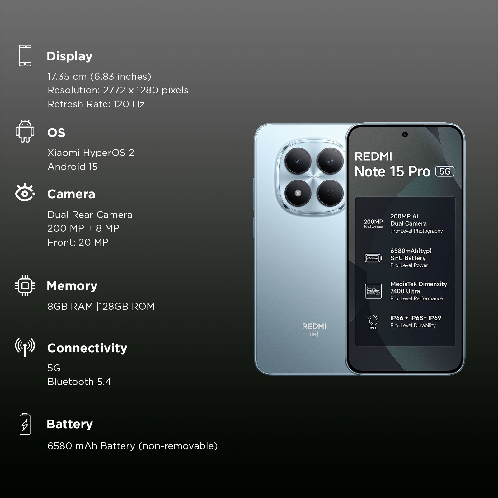 Redmi Note 15 Pro 5G (8GB RAM, 128GB, Mirage Blue) Redmi Note 15 Pro 5G (8GB RAM, 128GB, Mirage Blue)_3