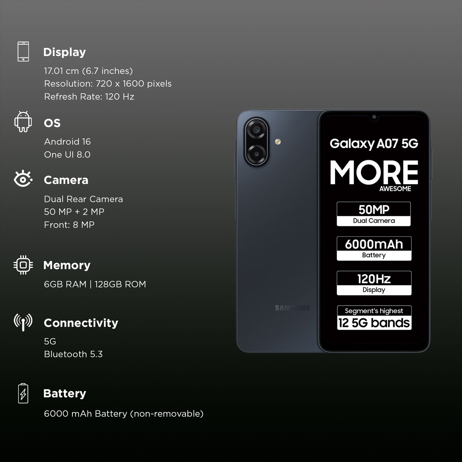 SAMSUNG Galaxy A07 5G (6GB RAM, 128GB, Black)_3