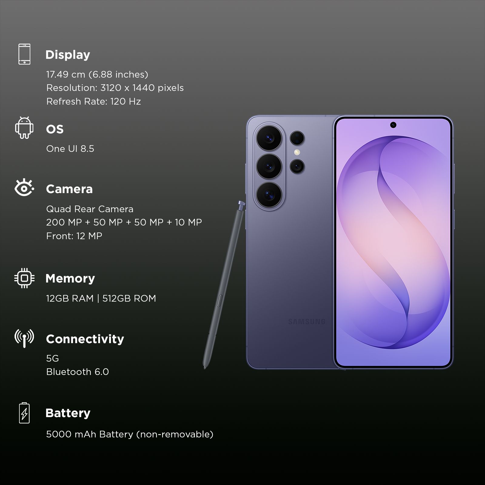 SAMSUNG Galaxy S26 Ultra 5G (12GB RAM, 512GB, Cobalt Violet)_3
