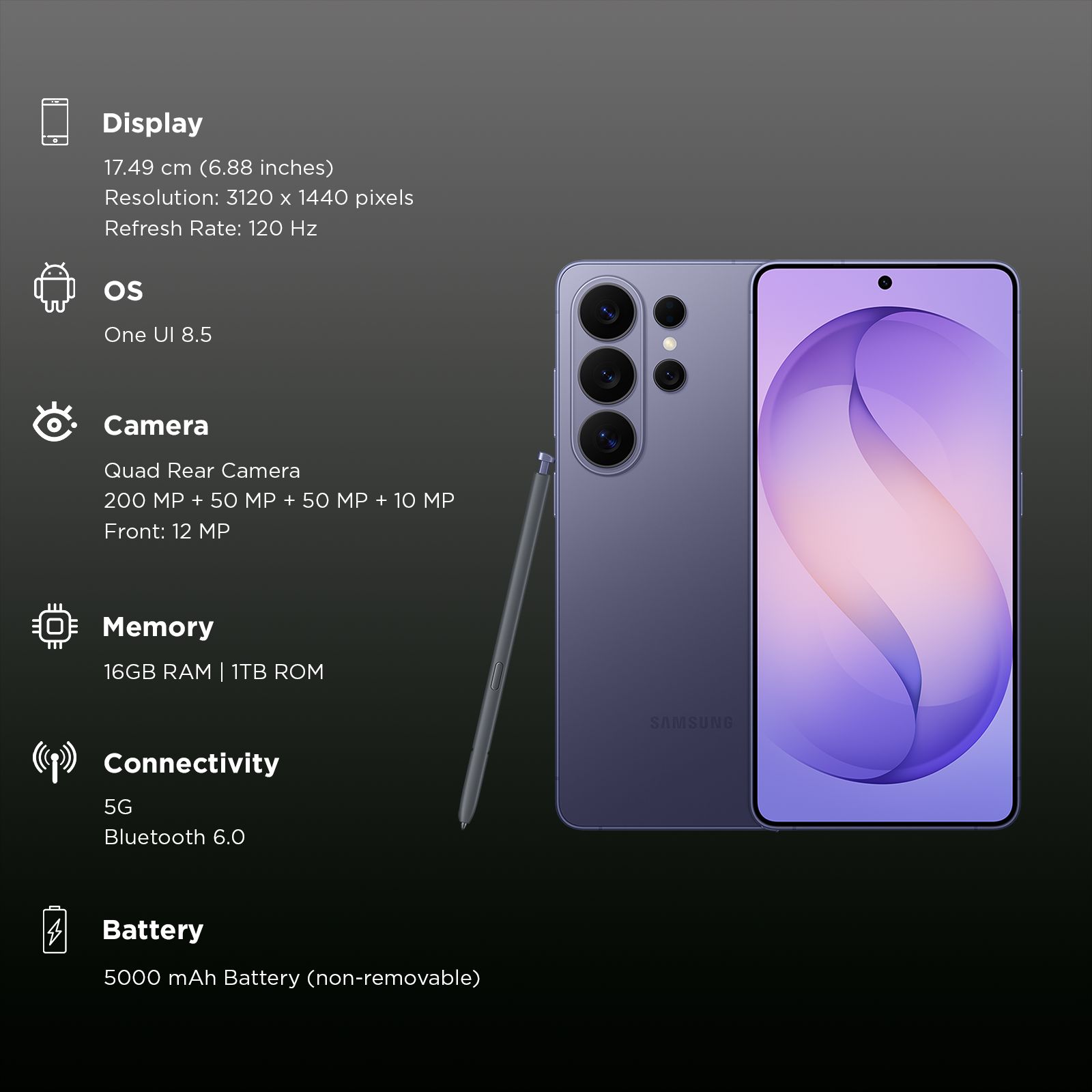 SAMSUNG Galaxy S26 Ultra 5G (16GB RAM, 1TB, Cobalt Violet) SAMSUNG Galaxy S26 Ultra 5G (16GB RAM, 1TB, Cobalt Violet)_3