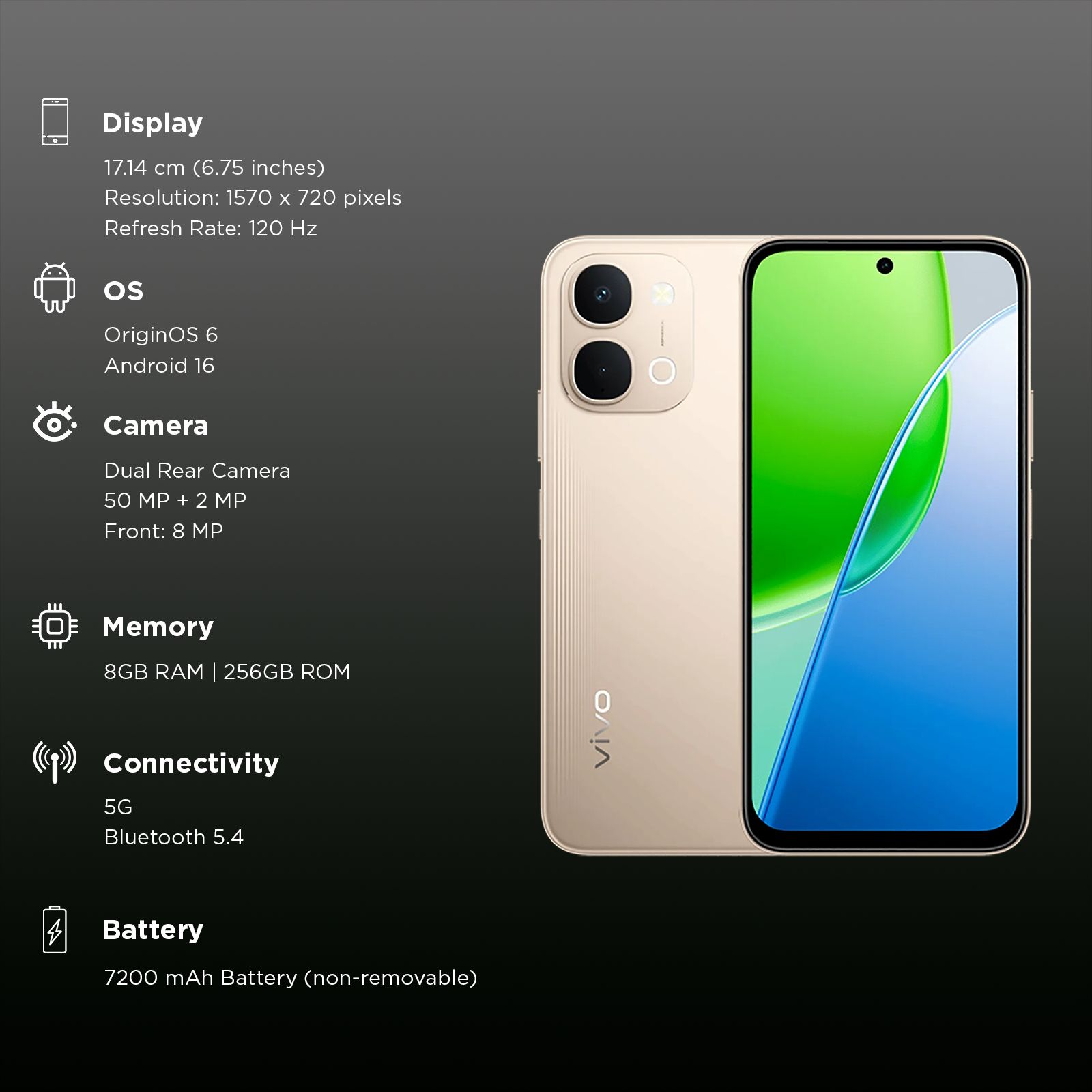 vivo Y51 Pro 5G (8GB RAM, 256GB, Noble Gold)_3