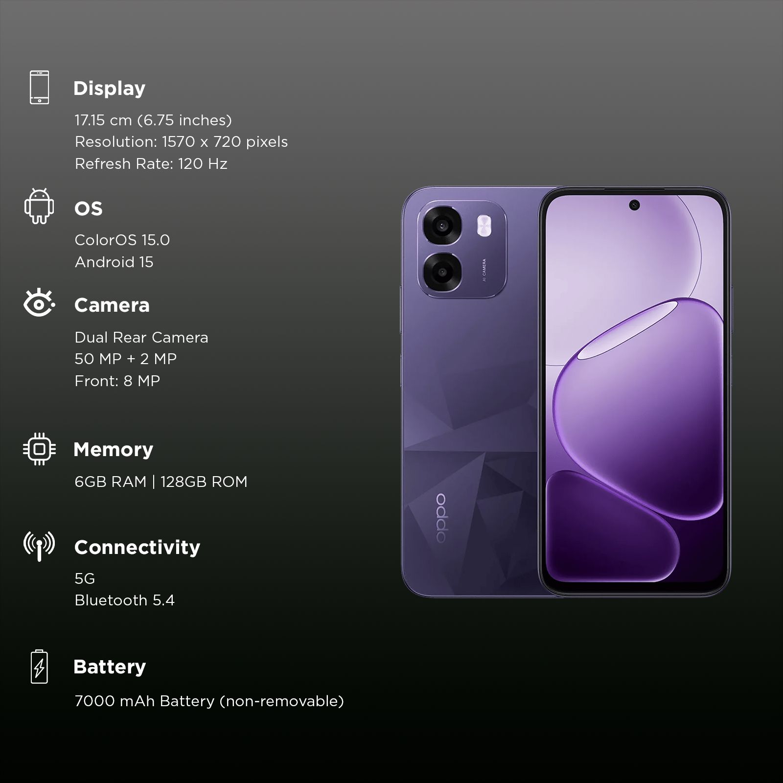 oppo K14 5G (6GB RAM, 128GB, Prism Violet) oppo K14 5G (6GB RAM, 128GB, Prism Violet)_3