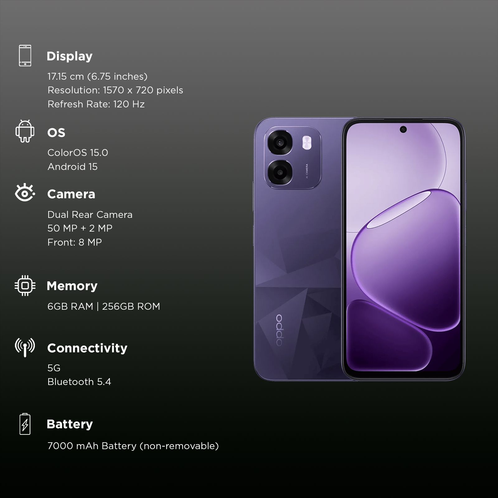 oppo K14 5G (6GB RAM, 256GB, Prism Violet) oppo K14 5G (6GB RAM, 256GB, Prism Violet)_3