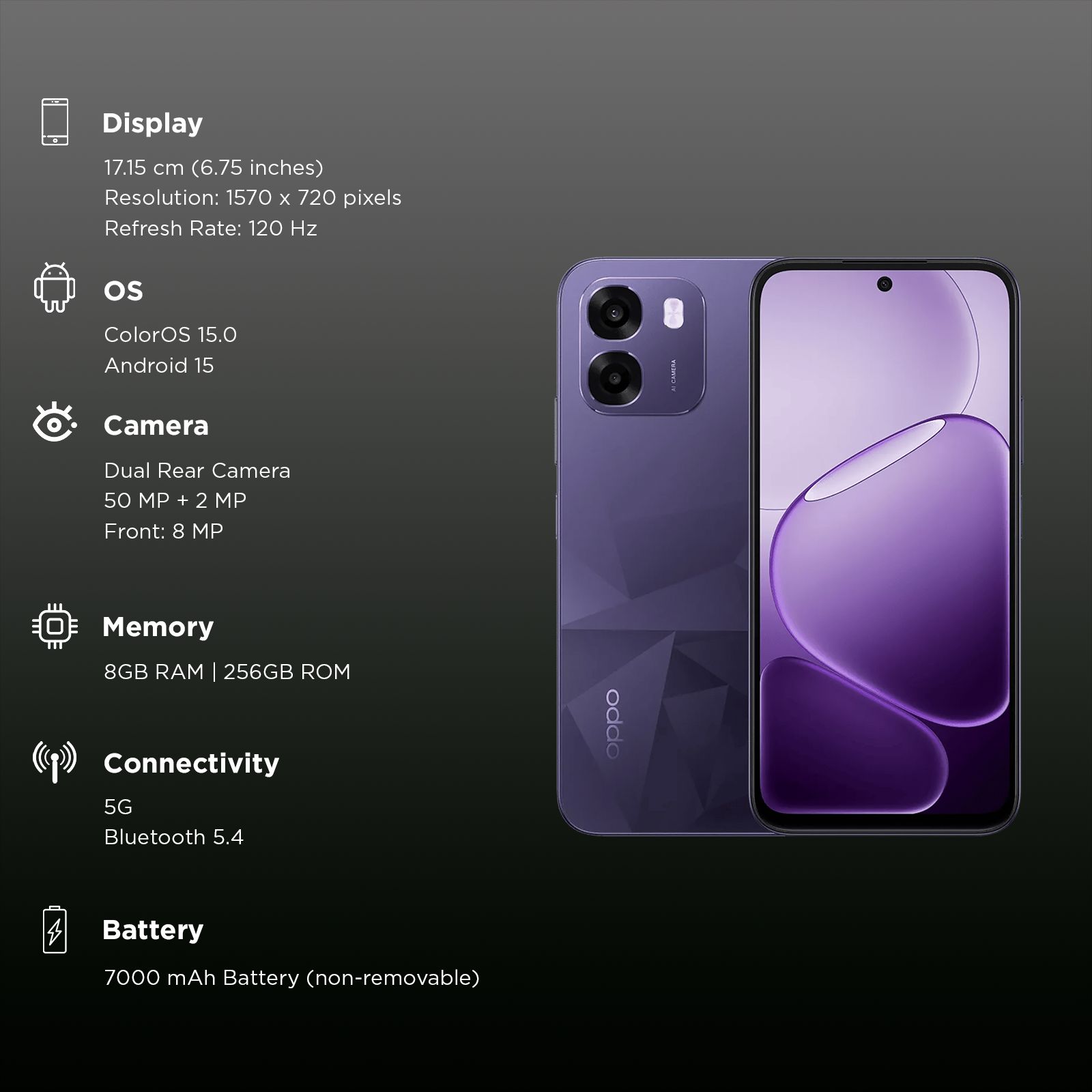 oppo K14 5G (8GB RAM, 256GB, Prism Violet) oppo K14 5G (8GB RAM, 256GB, Prism Violet)_3