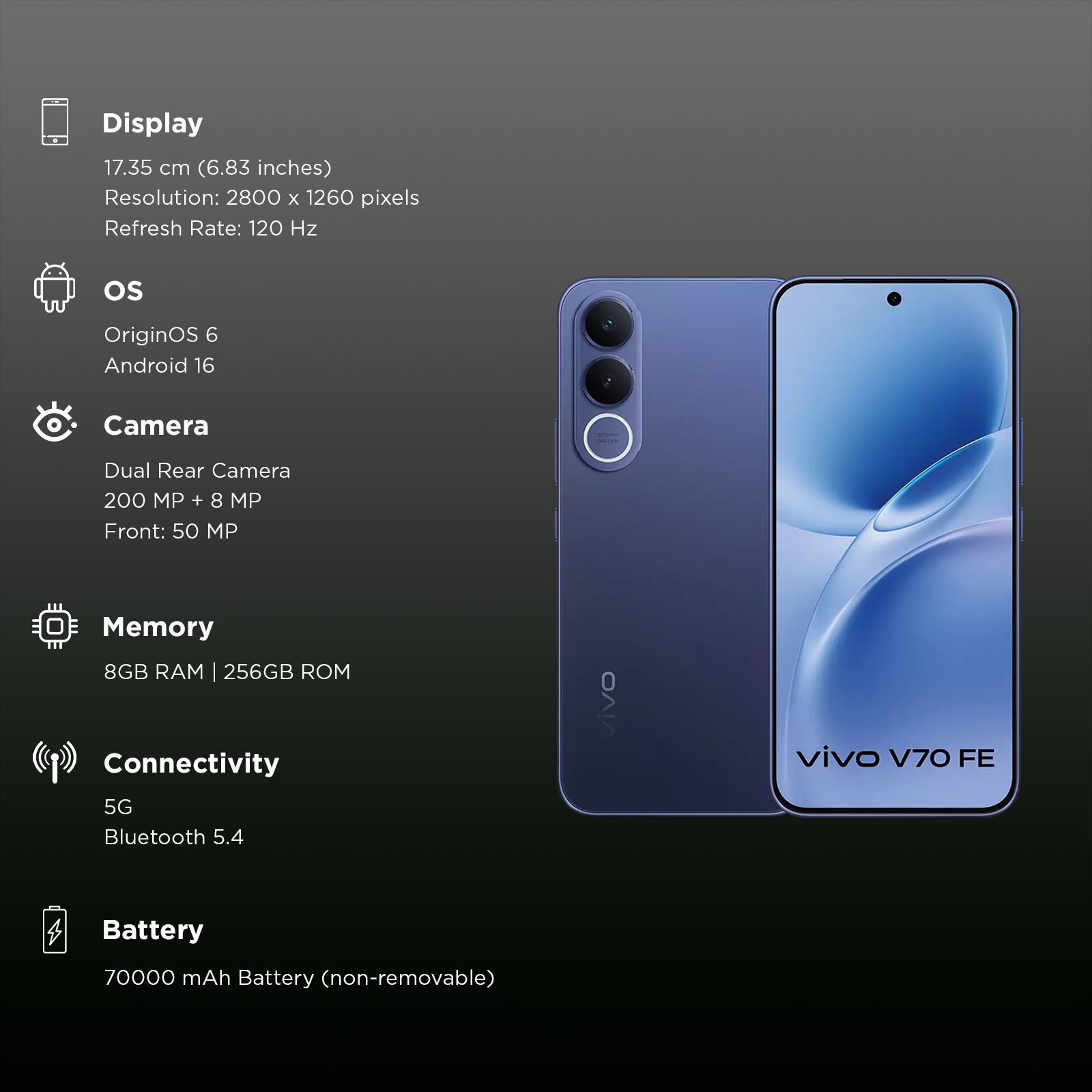 vivo V70 FE 5G (8GB RAM, 256GB, Monsoon Blue)_3