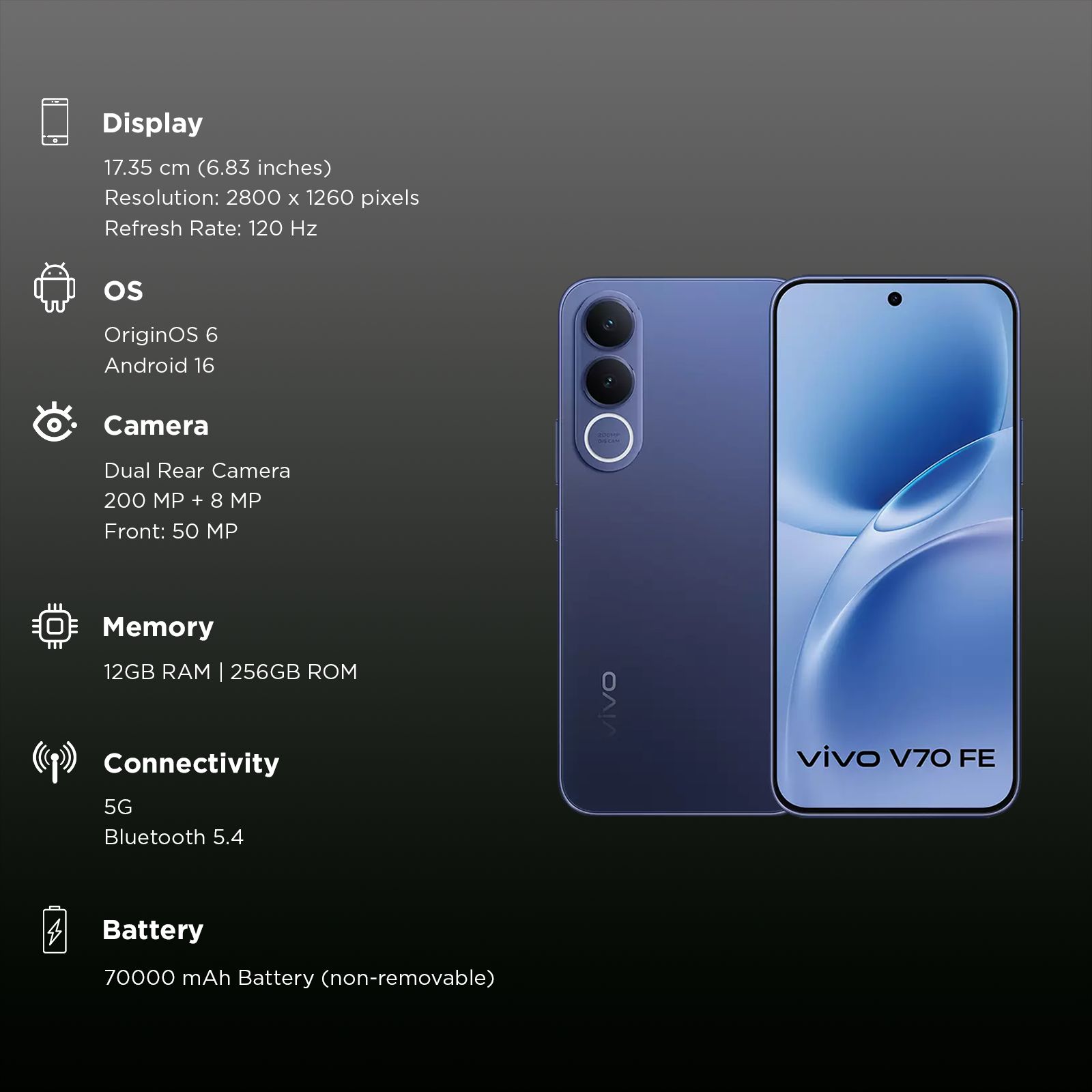 vivo V70 FE 5G (12GB RAM, 256GB, Monsoon Blue)_3