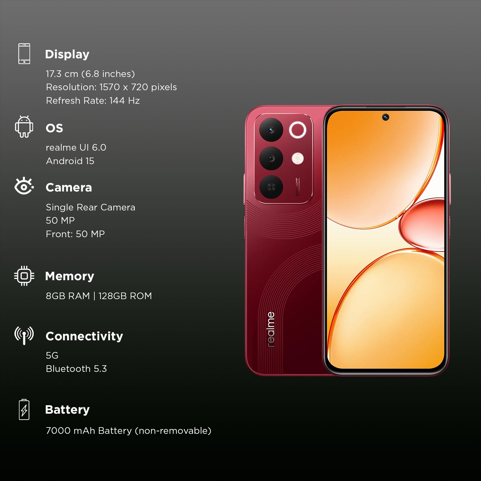 Realme 15x 5G (8GB RAM, 128GB, Maroon Red)_3