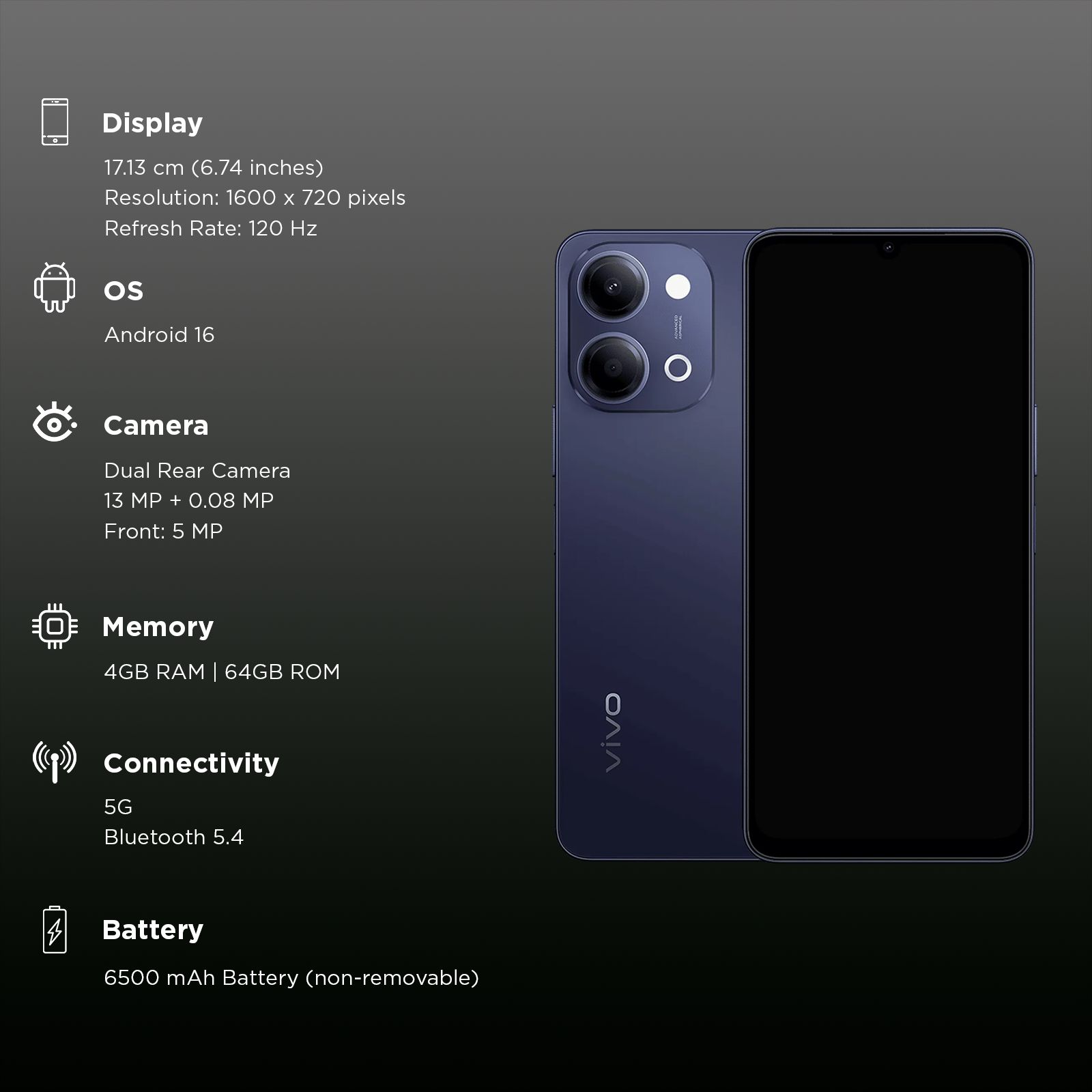 vivo Y11 5G (4GB RAM, 64GB, Midnight Blue)_3