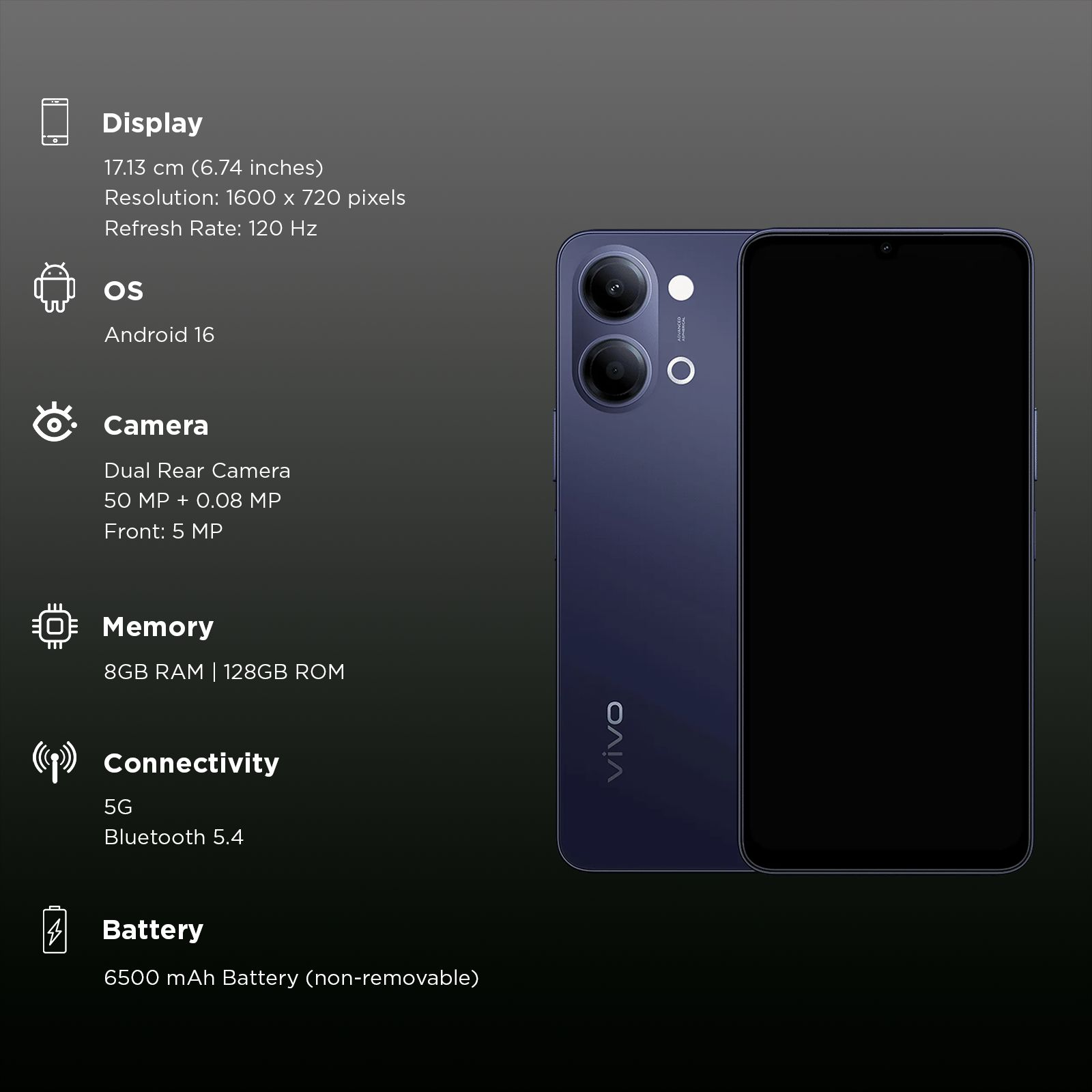 vivo Y21 5G (8GB RAM, 128GB, Midnight Blue)_2