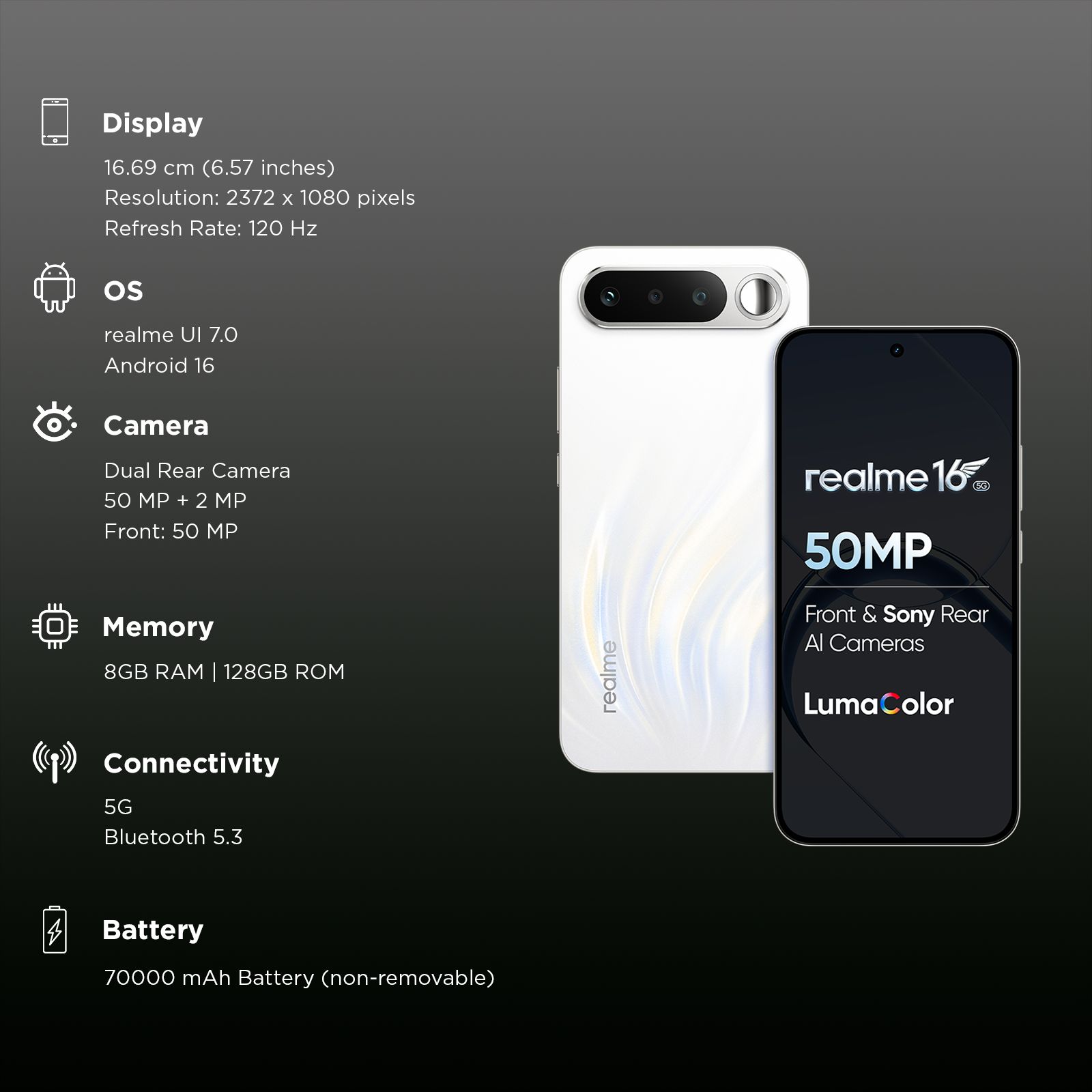 realme 16 5G (8GB RAM, 128GB, Air White) realme 16 5G (8GB RAM, 128GB, Air White)_3