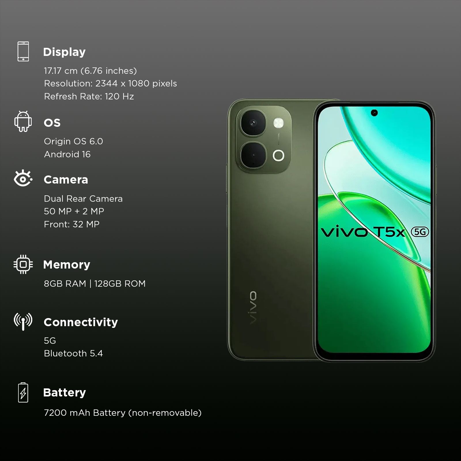 vivo T5X 5G (8GB RAM, 128GB, Cyber Green) vivo T5X 5G (8GB RAM, 128GB, Cyber Green)_3