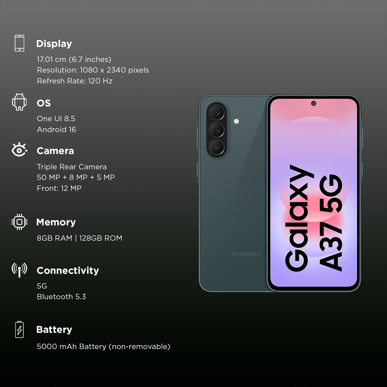 SAMSUNG Galaxy A37 5G (8GB RAM, 128GB, Awesome Graygreen)_3