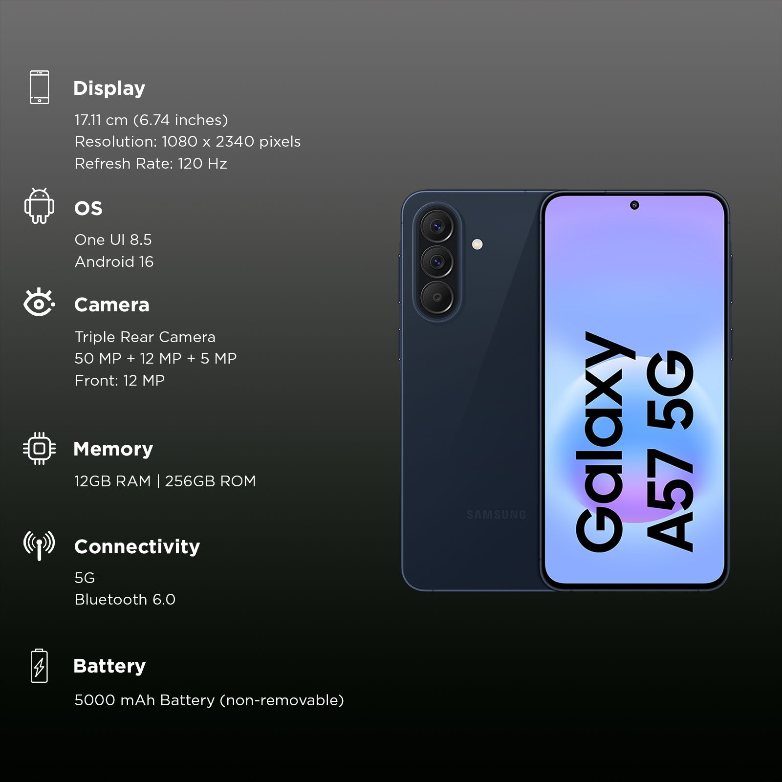 SAMSUNG Galaxy A57 5G (12GB RAM, 256GB, Awesome Navy)_3