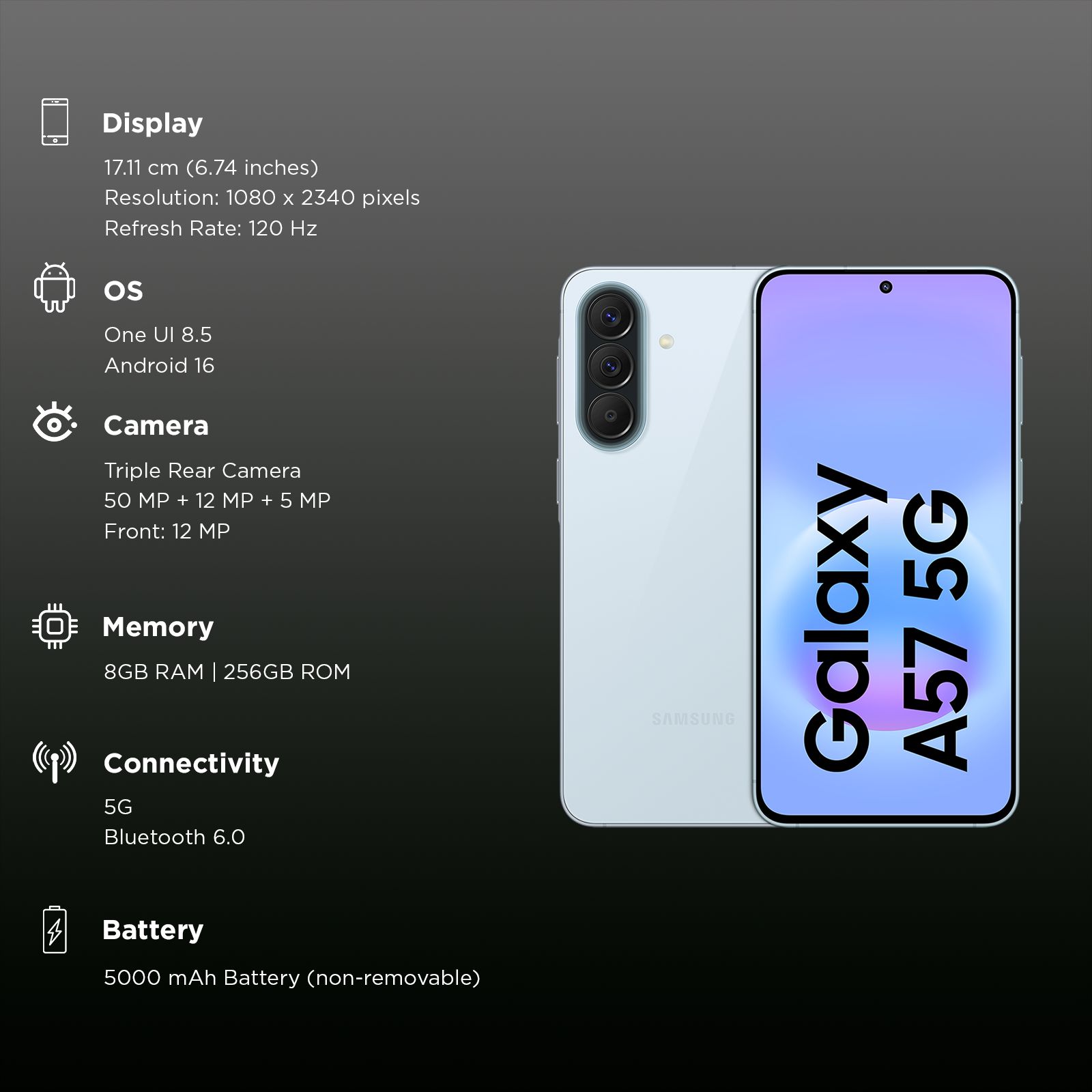 SAMSUNG Galaxy A57 5G (8GB RAM, 256GB, Awesome Icyblue)_3