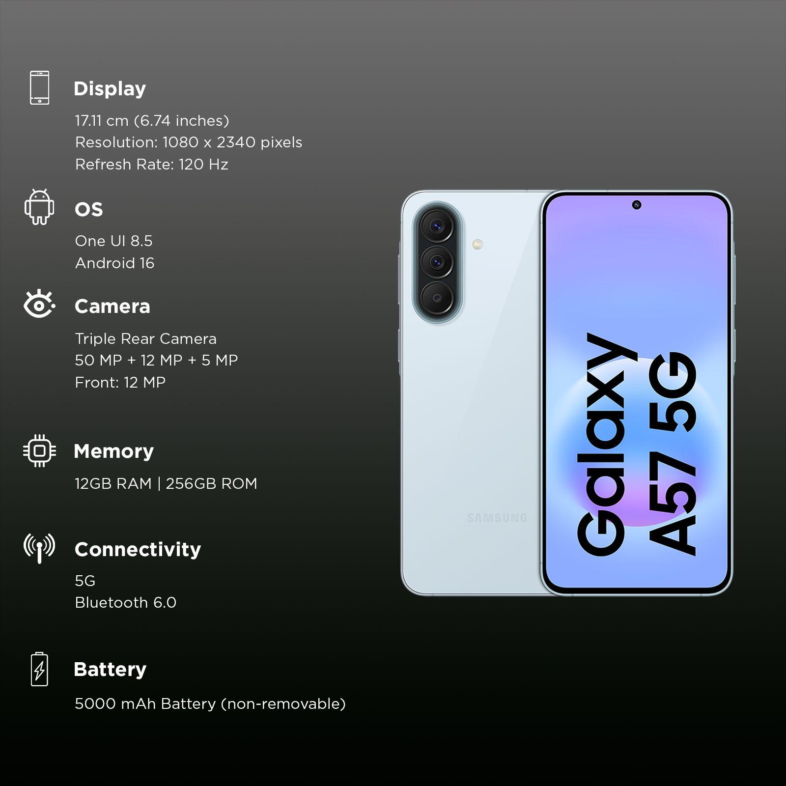 SAMSUNG Galaxy A57 5G (12GB RAM, 256GB, Awesome Icyblue)_3
