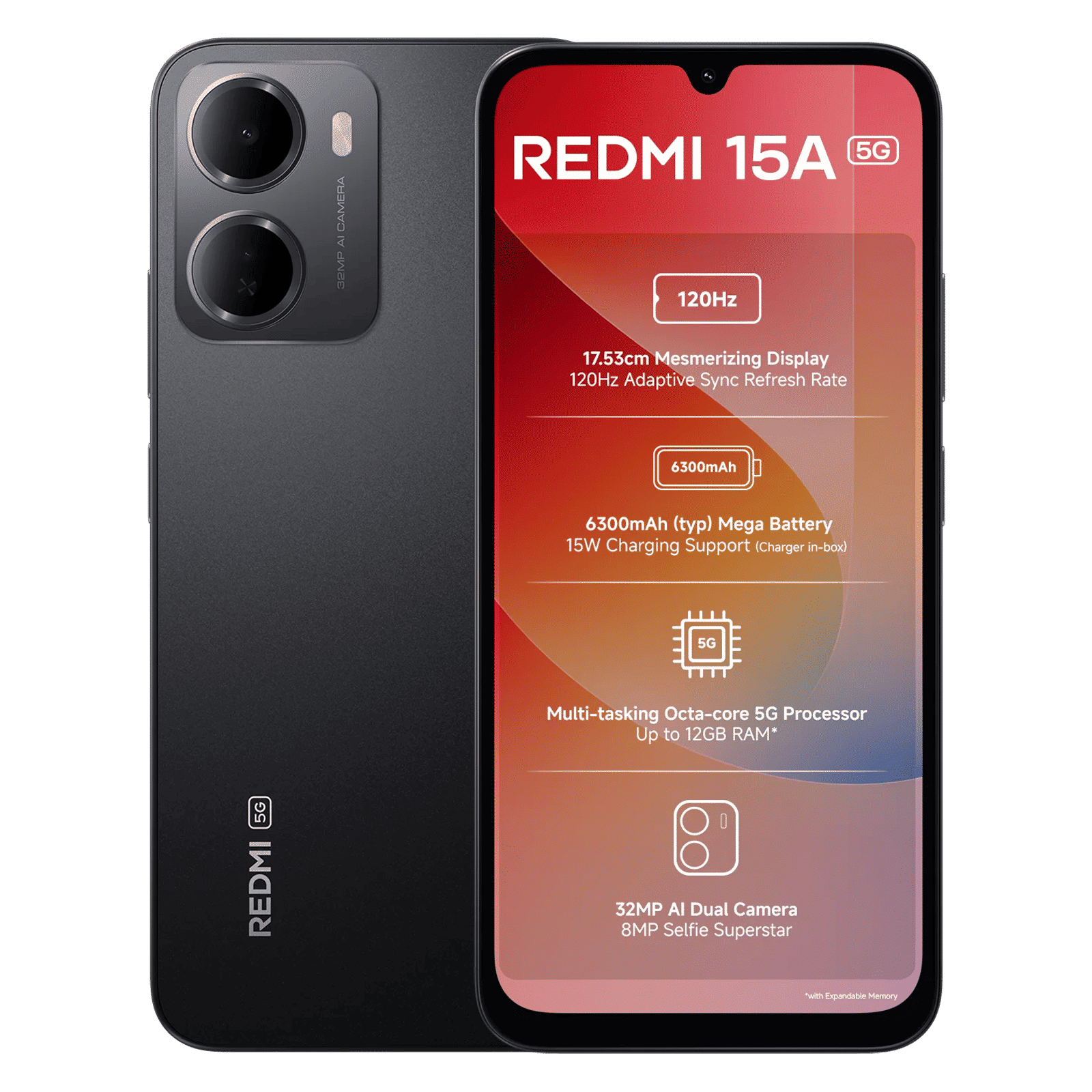 Redmi 15A 5G (4GB RAM, 128GB, Ace Black) Redmi 15A 5G (4GB RAM, 128GB, Ace Black)_1
