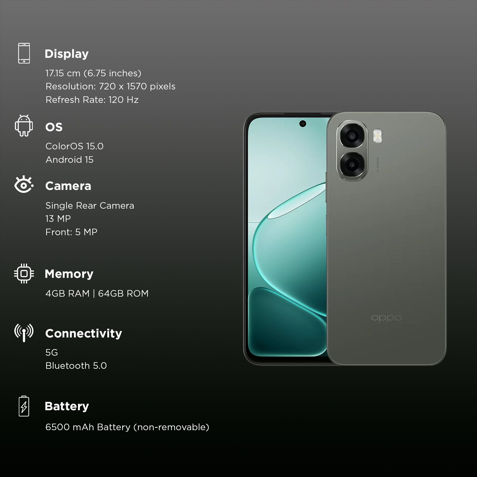 Oppo A6x 5G (4GB RAM, 64GB, Olive Green) Oppo A6x 5G (4GB RAM, 64GB, Olive Green)_3