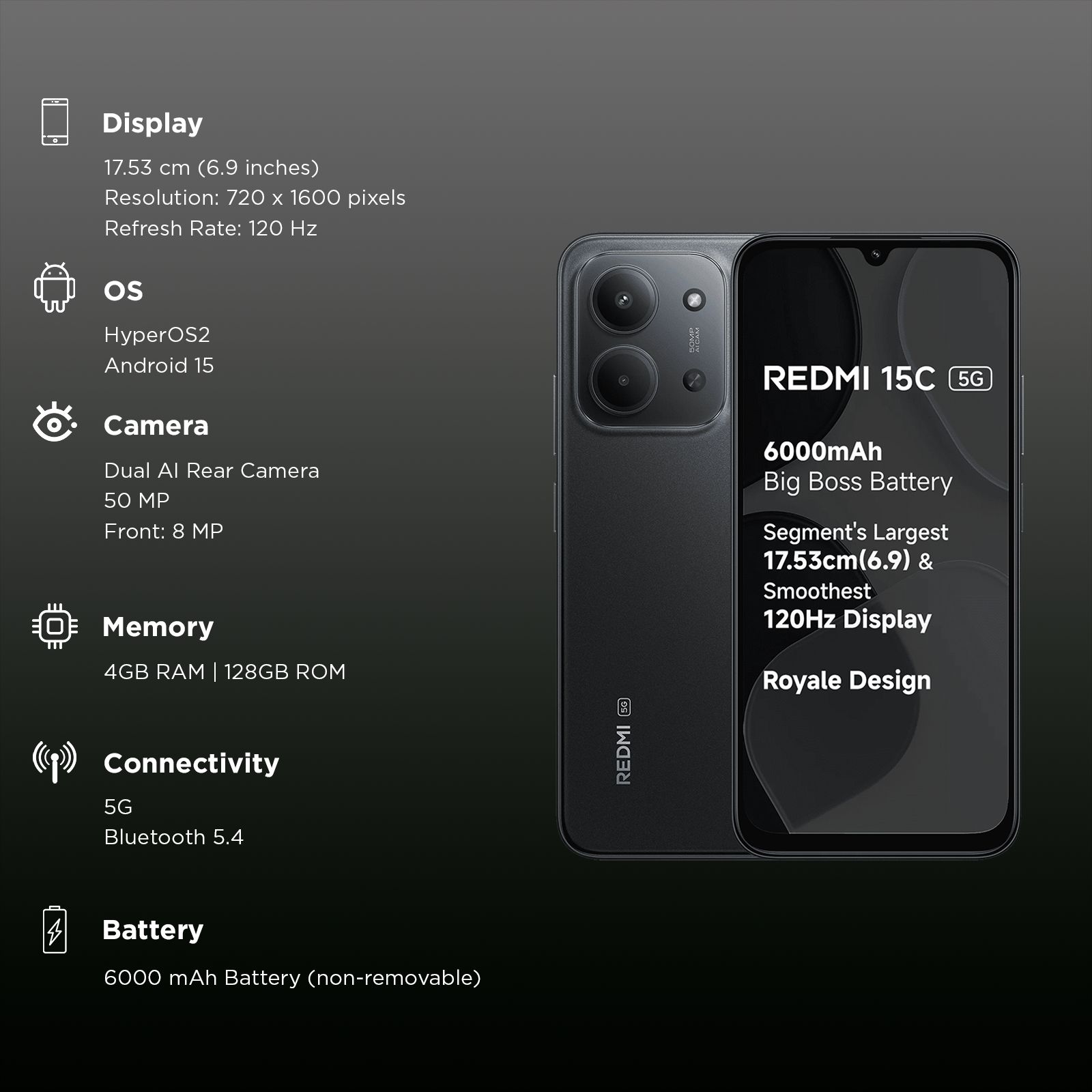 Redmi 15C 5G (4GB RAM, 128GB, Midnight Black) Redmi 15C 5G (4GB RAM, 128GB, Midnight Black)_3