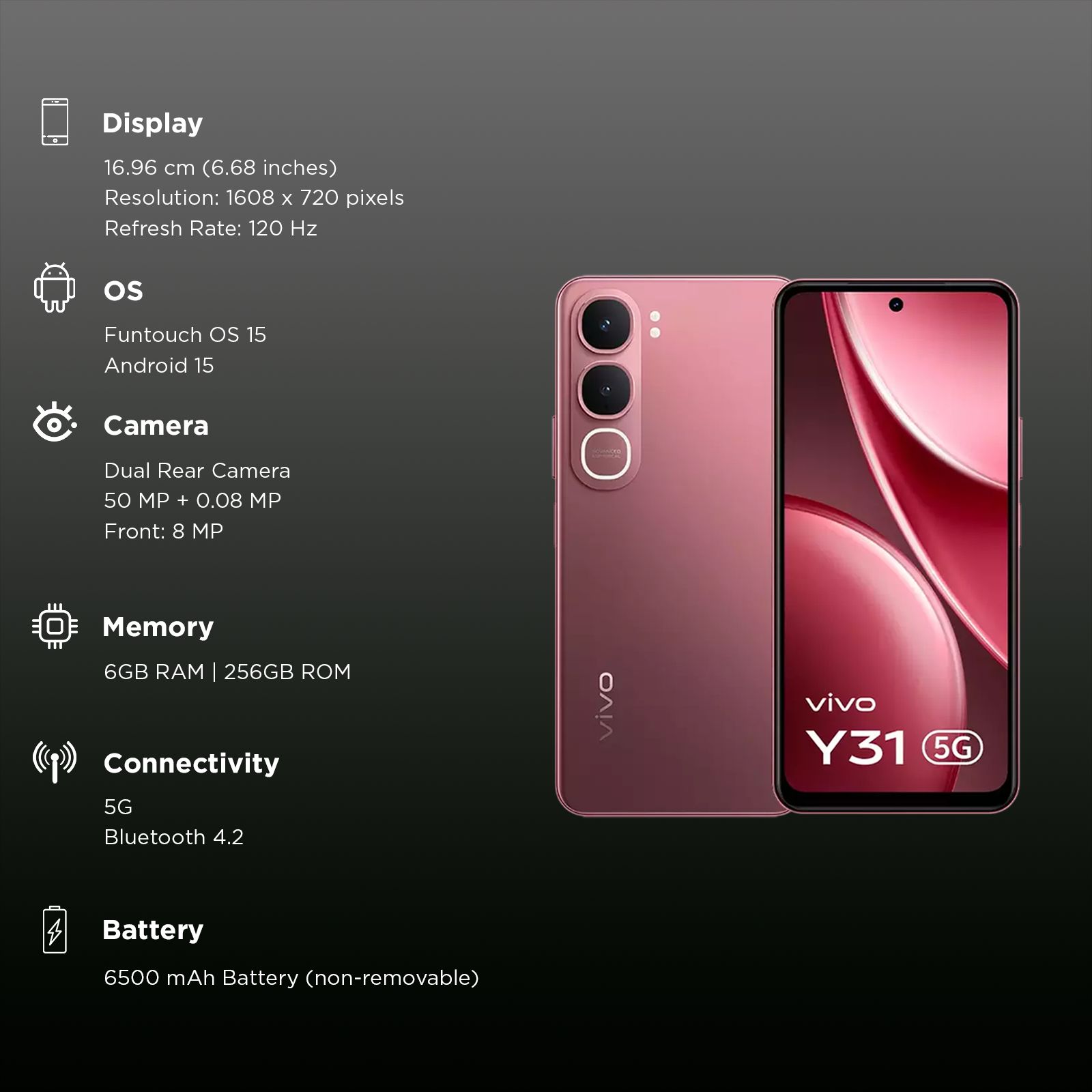 vivo Y31 5G (6GB RAM, 256GB, Rose Red)_3
